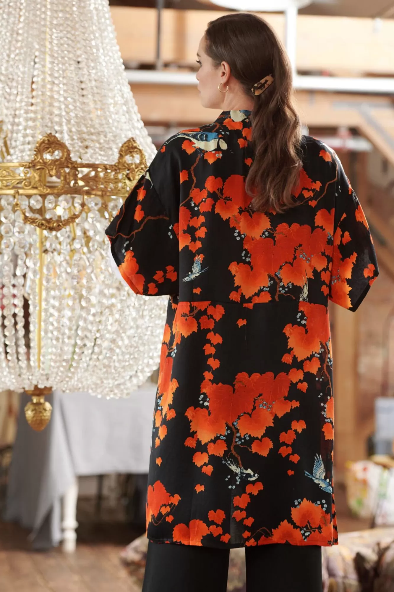 Women One Hundred Stars Midi Kimonos-Acer Black Midi Kimono