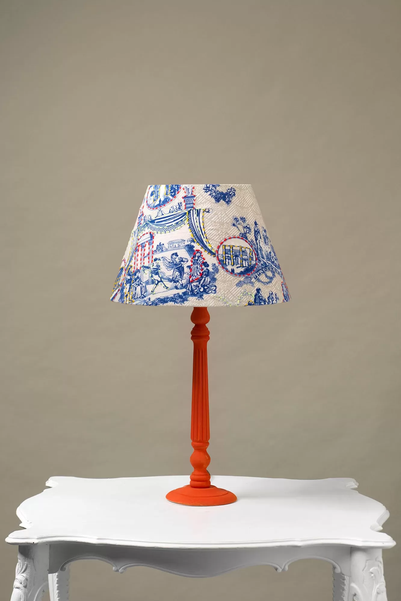 One Hundred Stars Lighting-Ancient Columns Blue 14" Tapered Lampshade