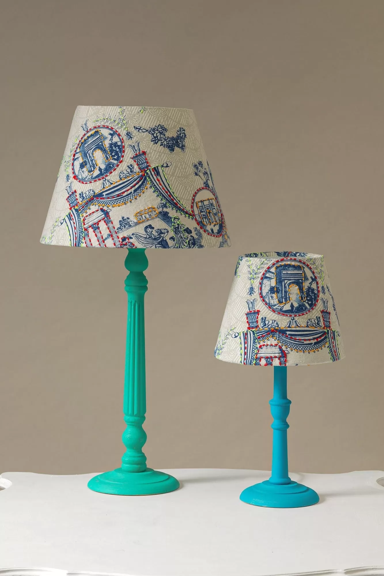 One Hundred Stars Lighting-Ancient Columns Blue 8" Tapered Lampshade