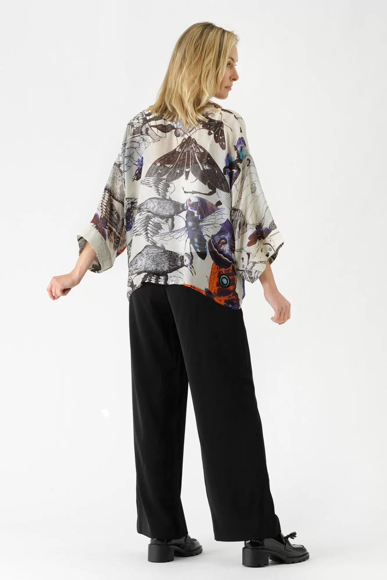 Women One Hundred Stars Short Kimonos-Butterflies Cobalt Kimono