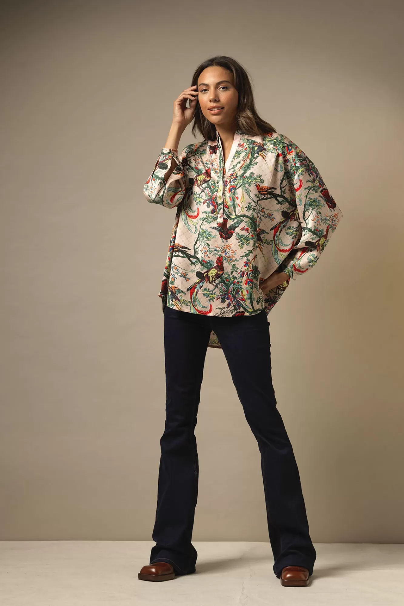 Women One Hundred Stars Tops-Chinoiserie Pink Darcy Shirt