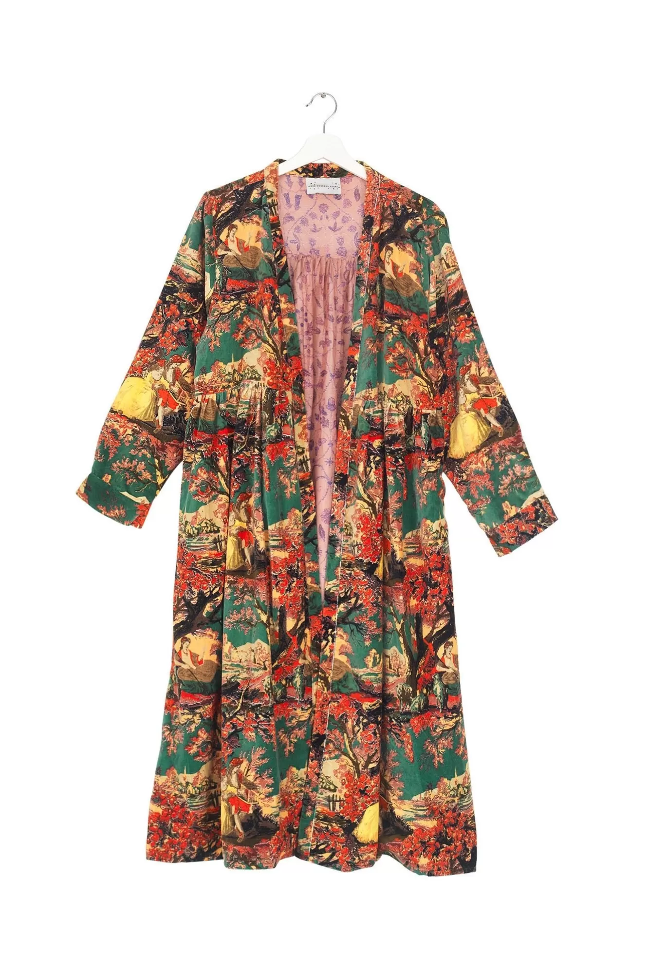 Women One Hundred Stars Velvet Coats-Country Toile Berry Velvet Duster Coat