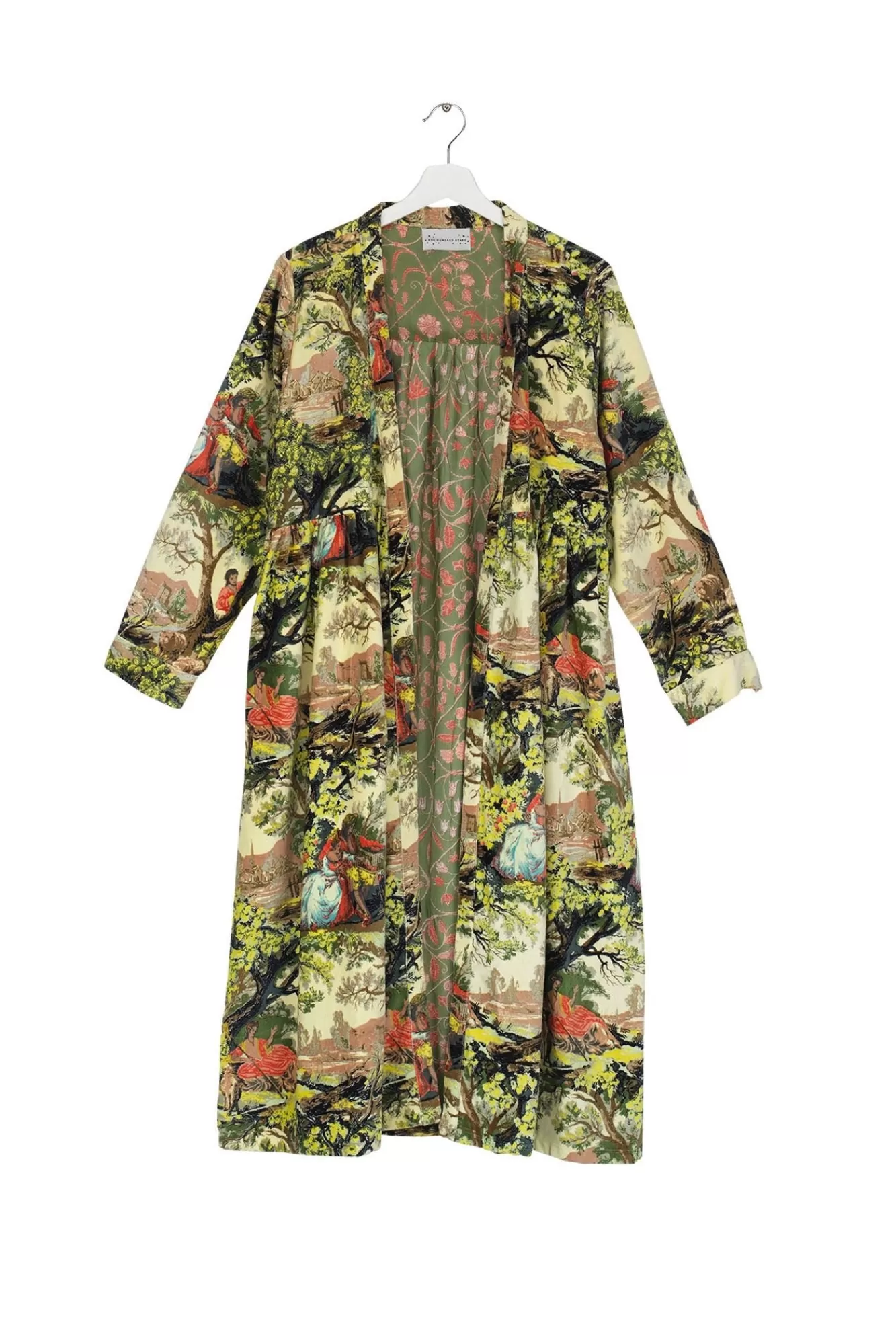 Women One Hundred Stars Velvet Coats-Country Toile Velvet Duster Coat