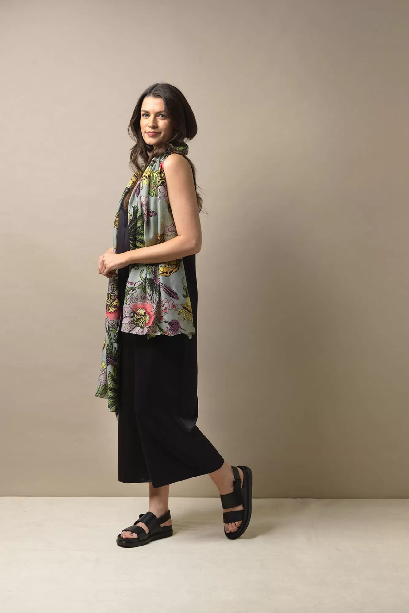 One Hundred Stars Scarves-Eccentric Blooms Putty Scarf