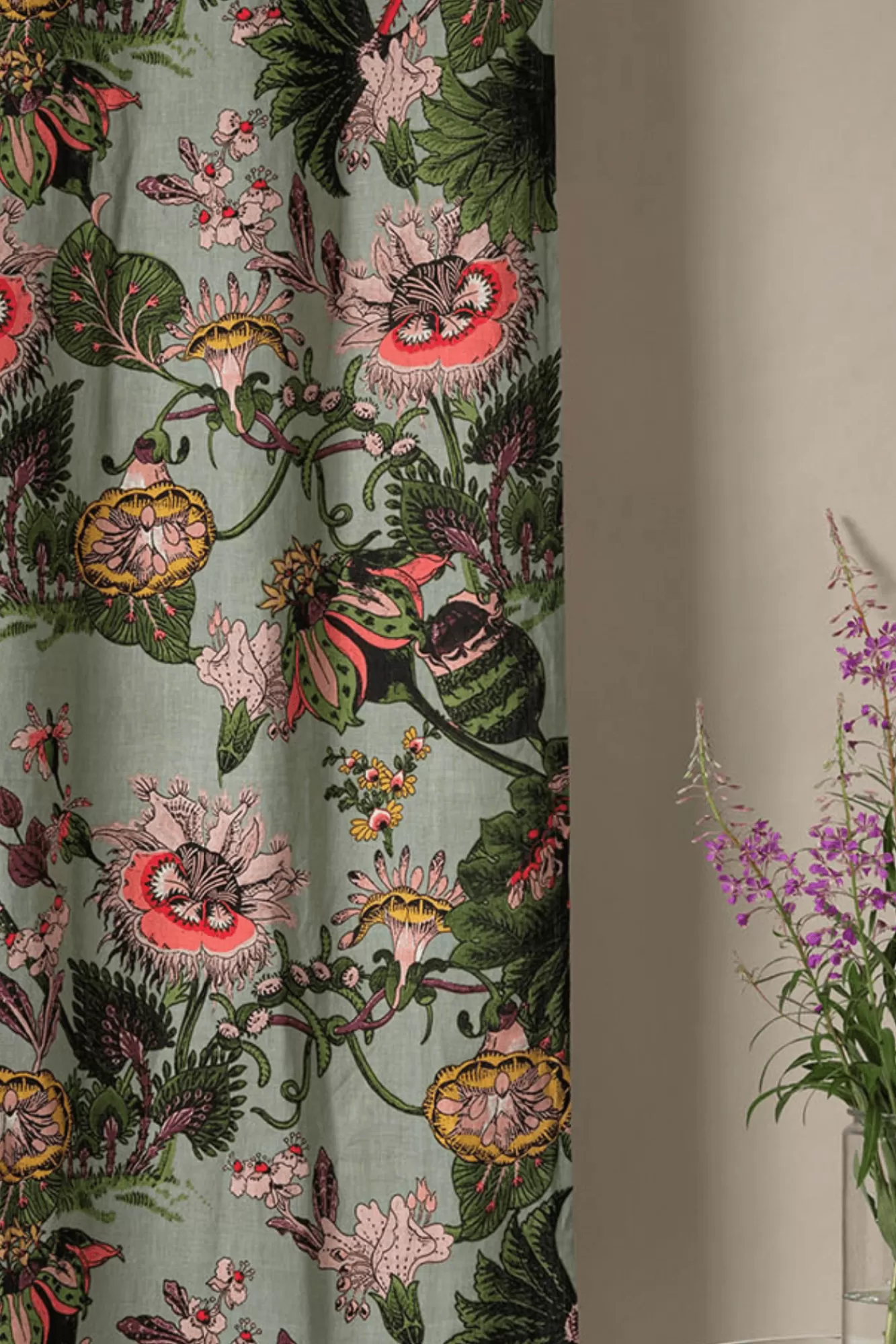 One Hundred Stars Curtains-Eccentric Bloooms Putty Linen Panel