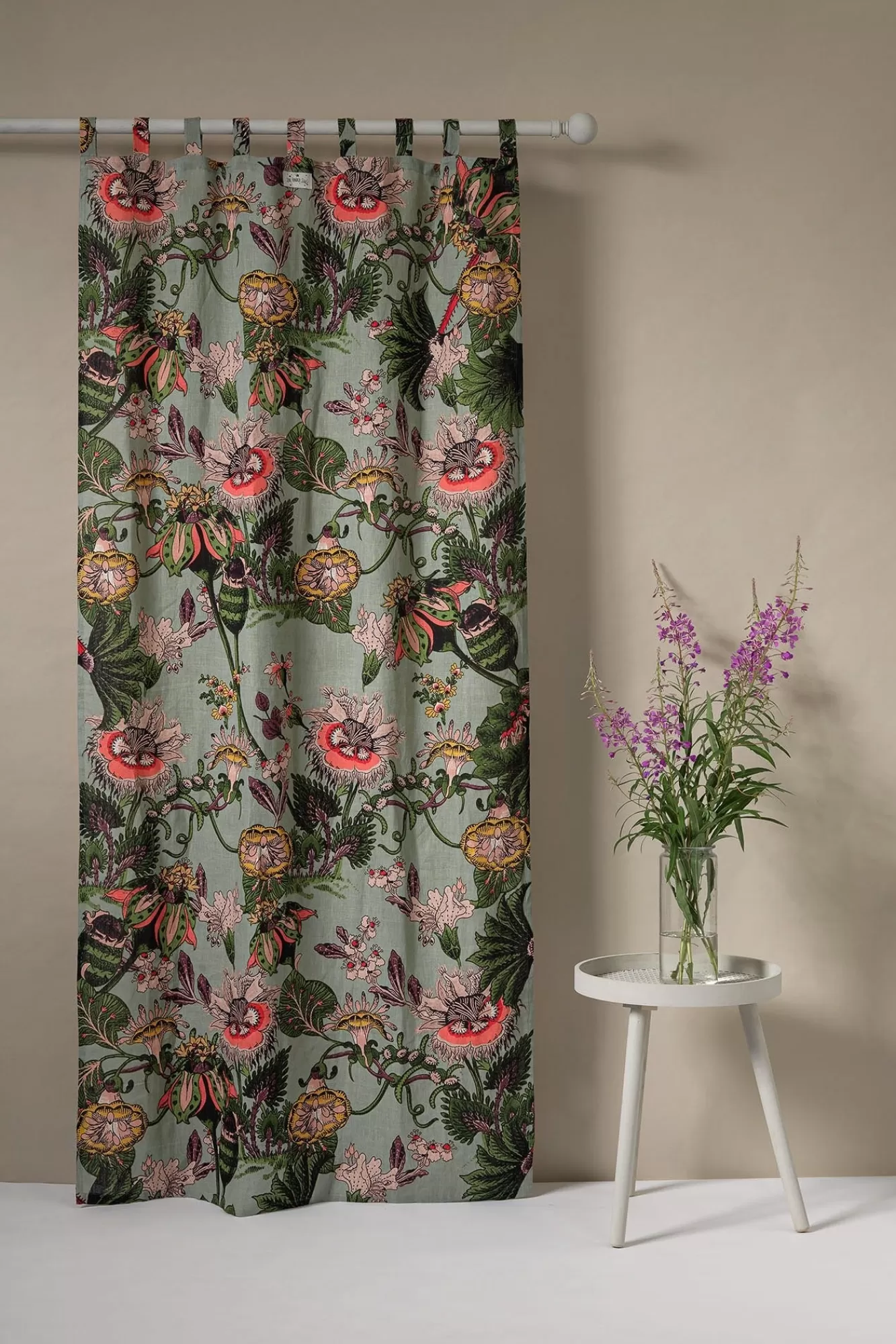 One Hundred Stars Curtains-Eccentric Bloooms Putty Linen Panel