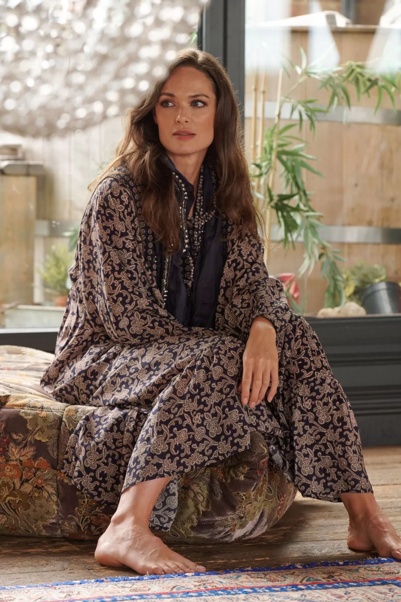 Women One Hundred Stars Dresses-Floral Paisley Blue Boho Dress