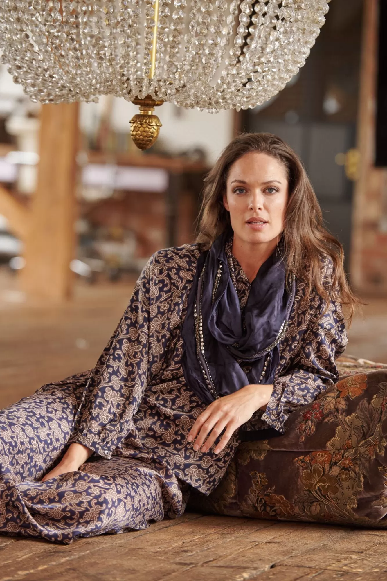 Women One Hundred Stars Tops-Floral Paisley Blue Darcy Shirt