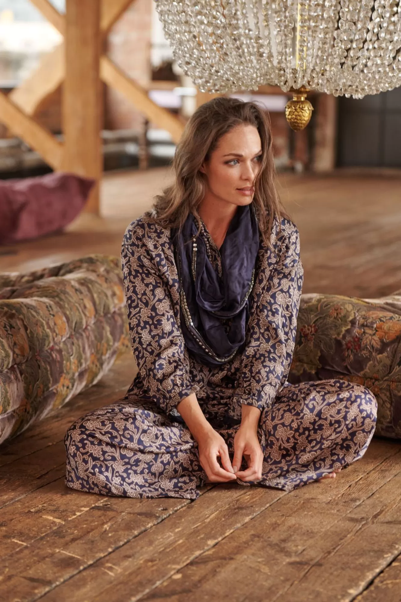Women One Hundred Stars Palazzo Pants-Floral Paisley Blue Palazzo Pant