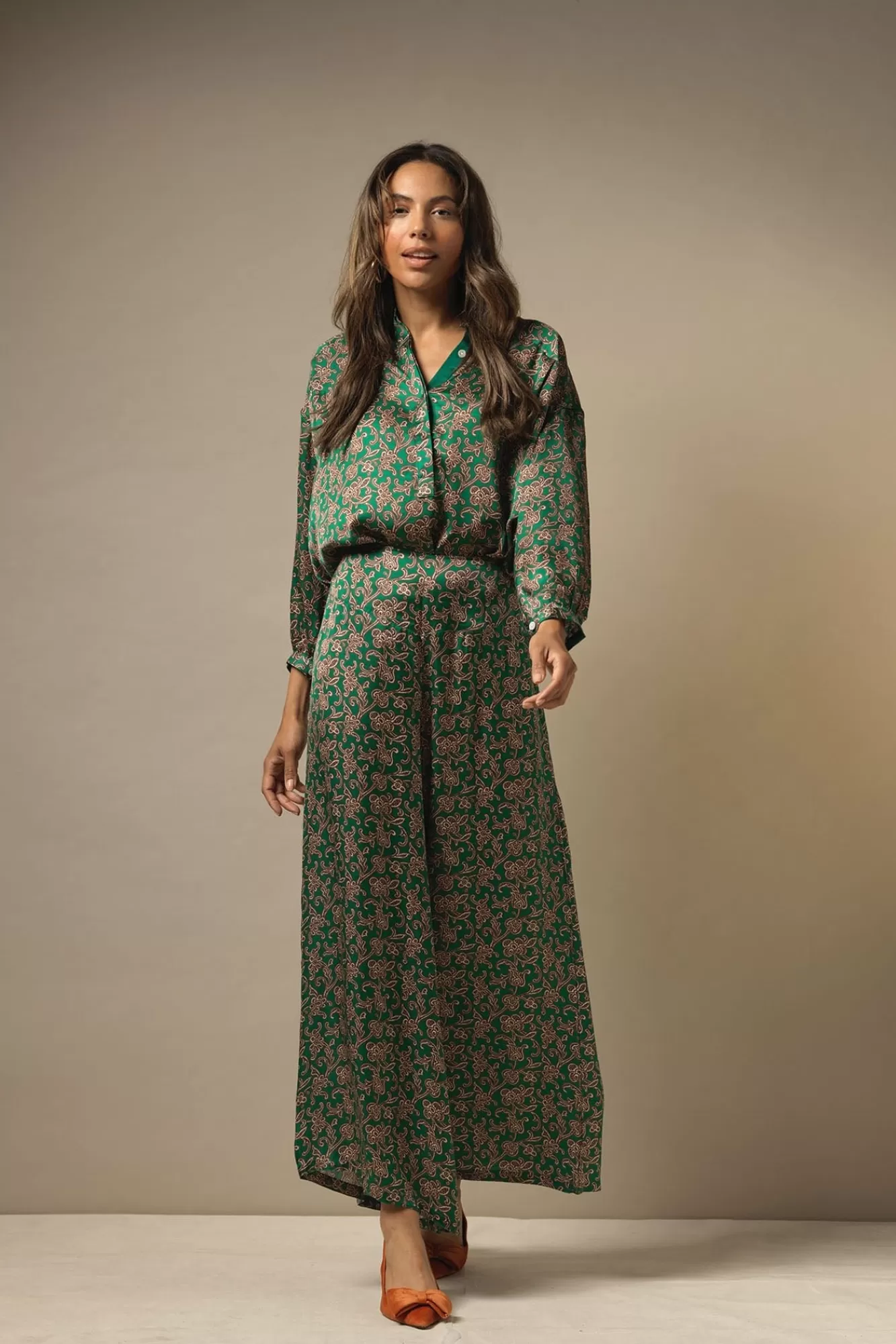 Women One Hundred Stars Tops-Floral Paisley Green Darcy Shirt