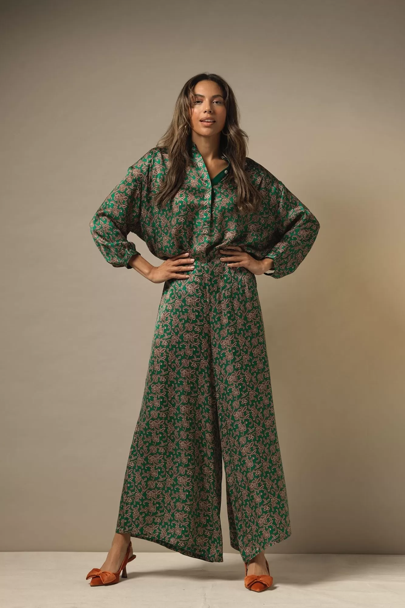 Women One Hundred Stars Palazzo Pants-Floral Paisley Green Palazzo Pant