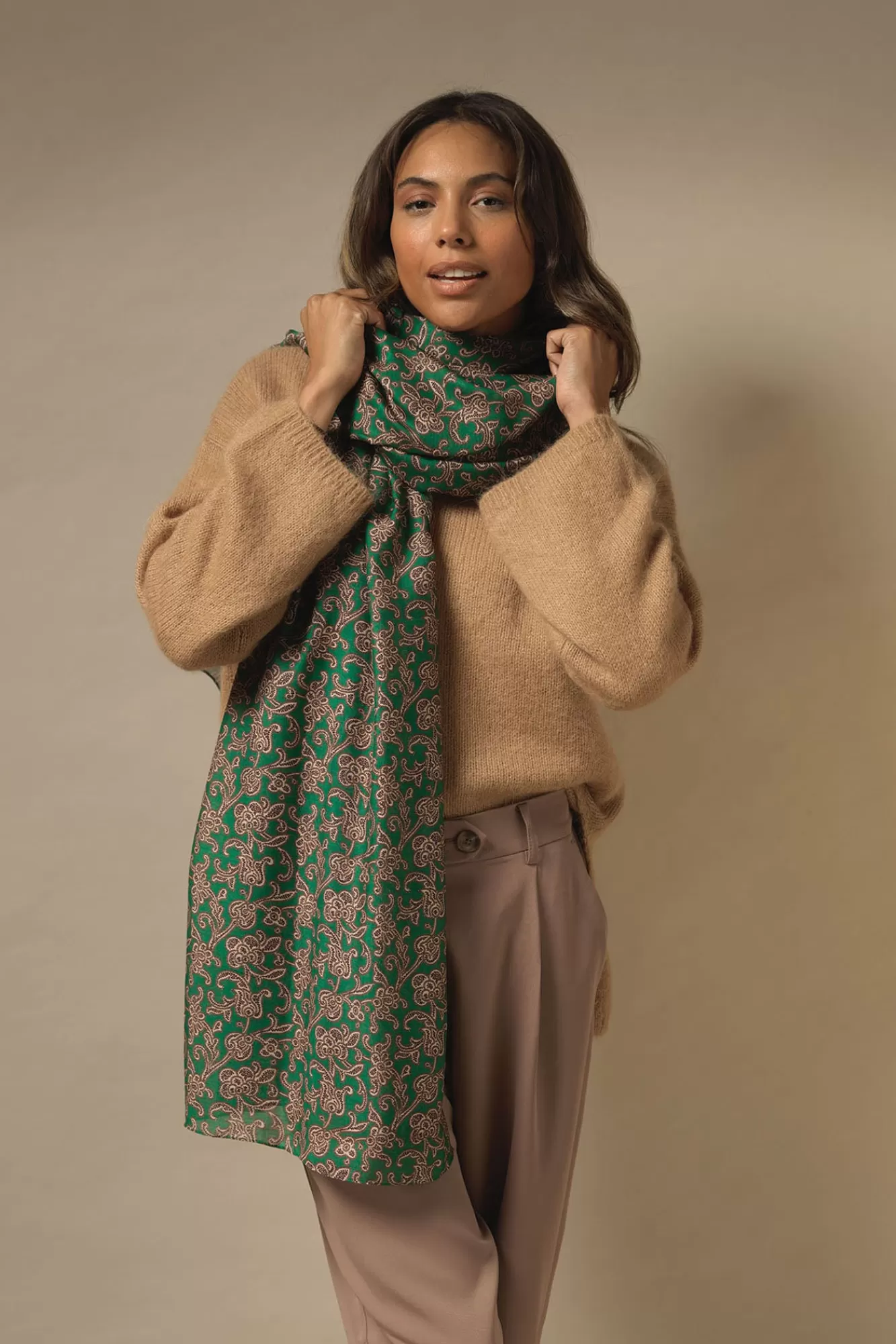 One Hundred Stars Scarves-Floral Paisley Green Scarf