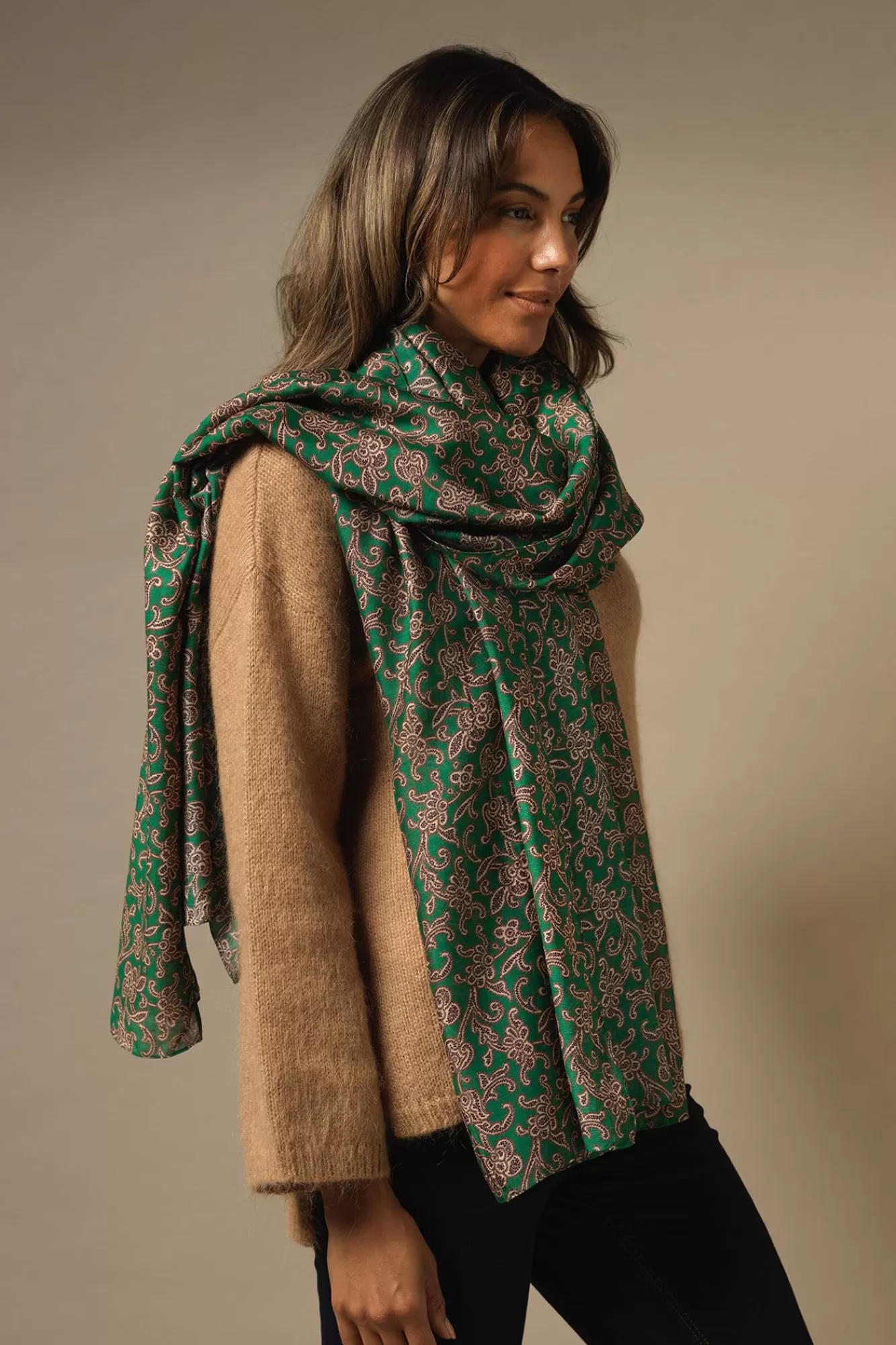 One Hundred Stars Scarves-Floral Paisley Green Scarf