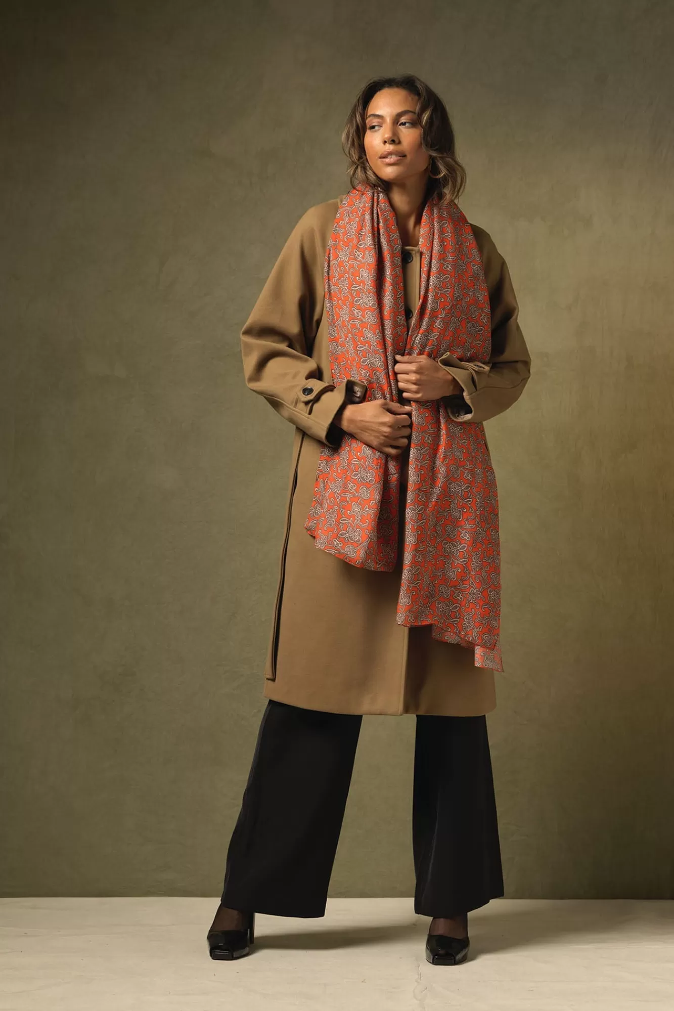One Hundred Stars Scarves-Floral Paisley Orange Scarf