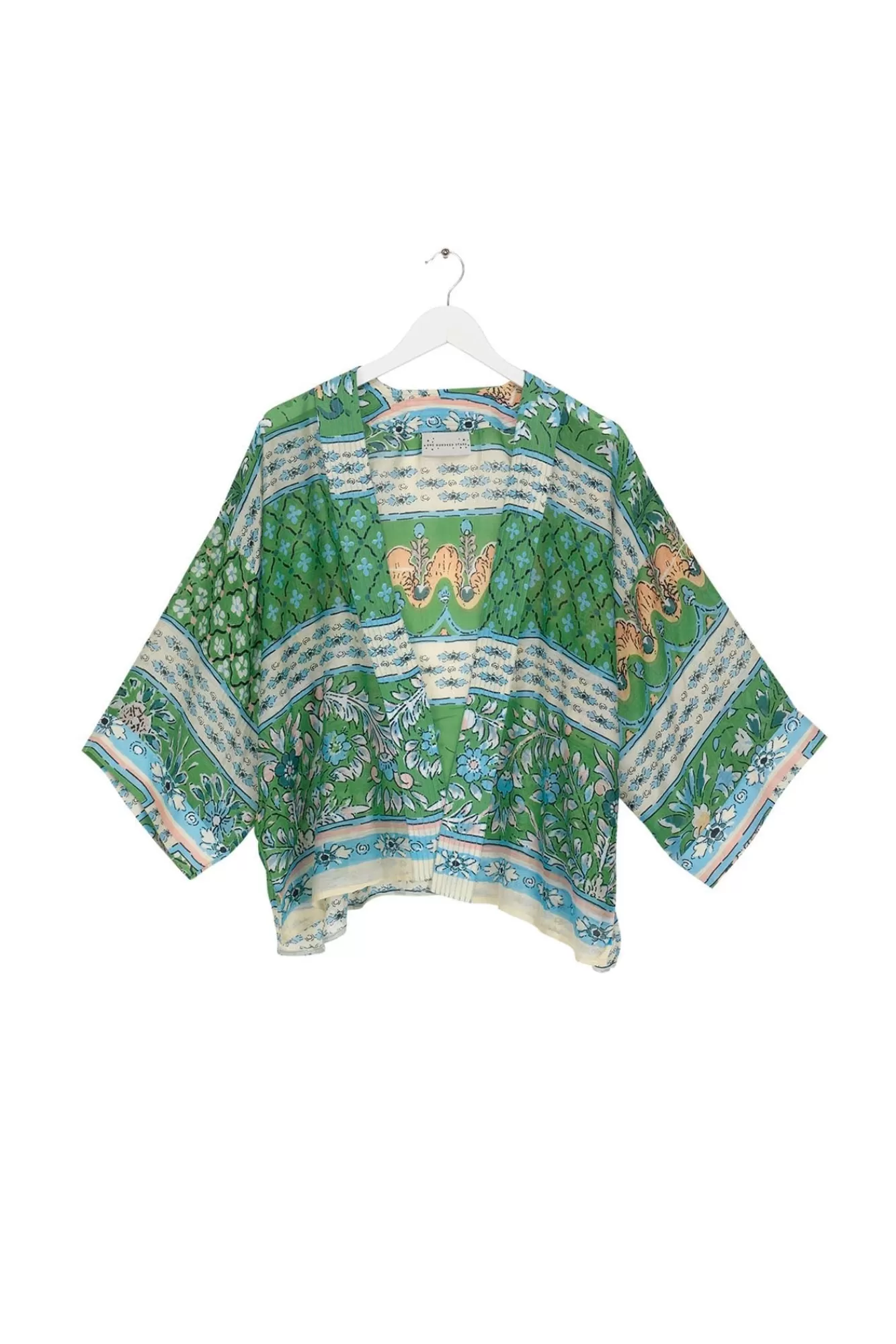 Women One Hundred Stars Short Kimonos-Folk Flowers Green Kimono