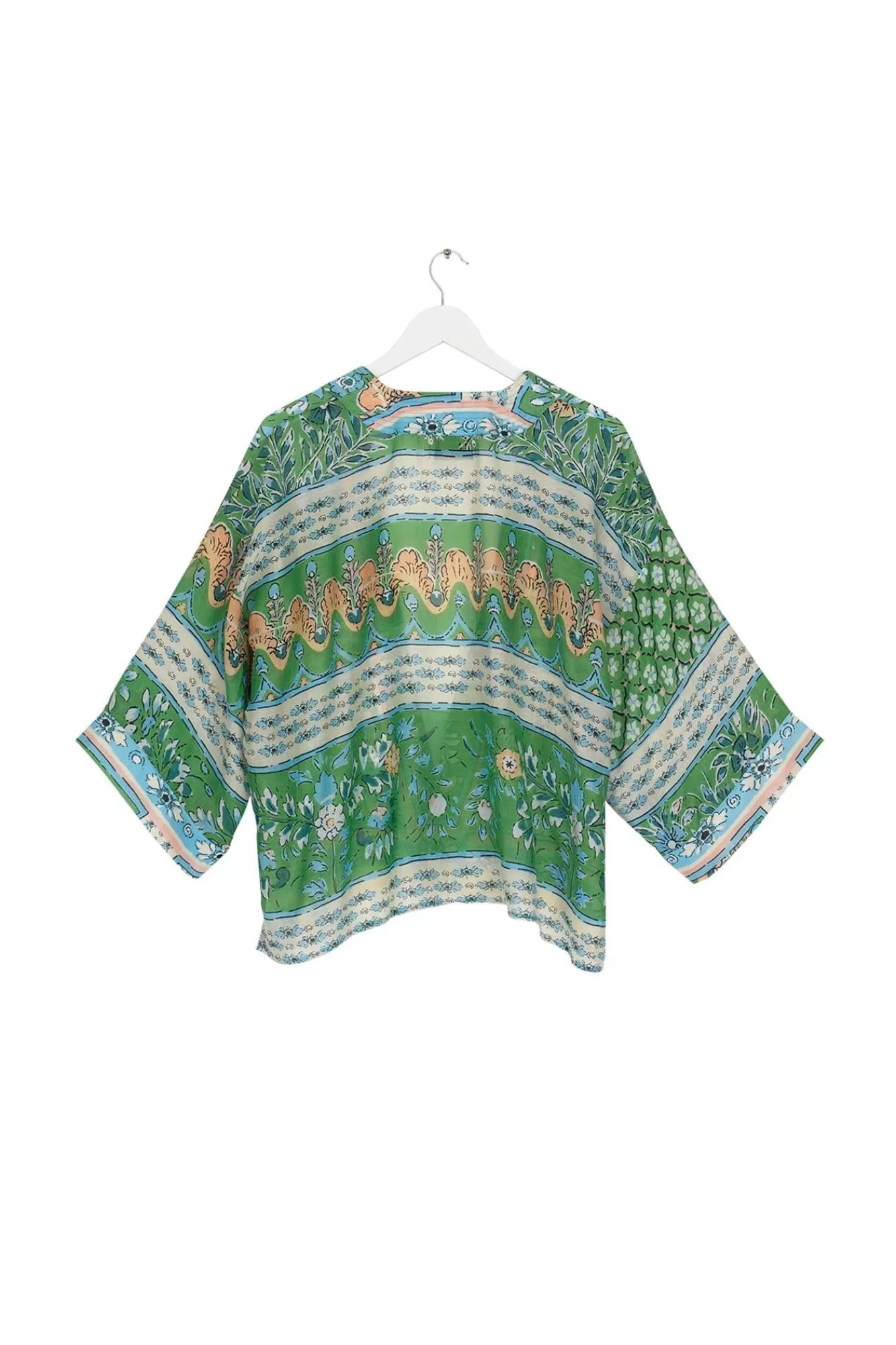 Women One Hundred Stars Short Kimonos-Folk Flowers Green Kimono
