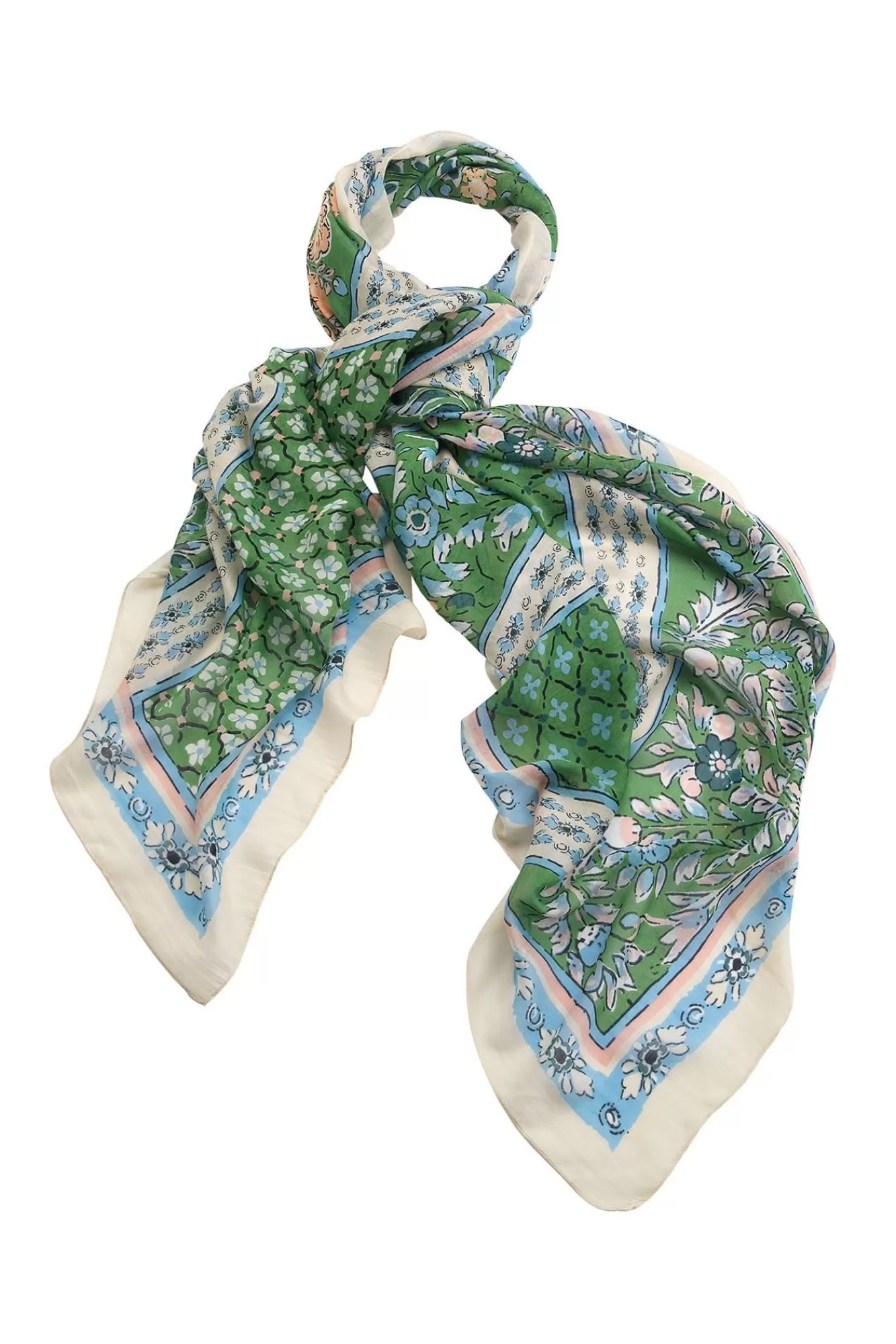 One Hundred Stars Scarves-Folk Flowers Green Scarf