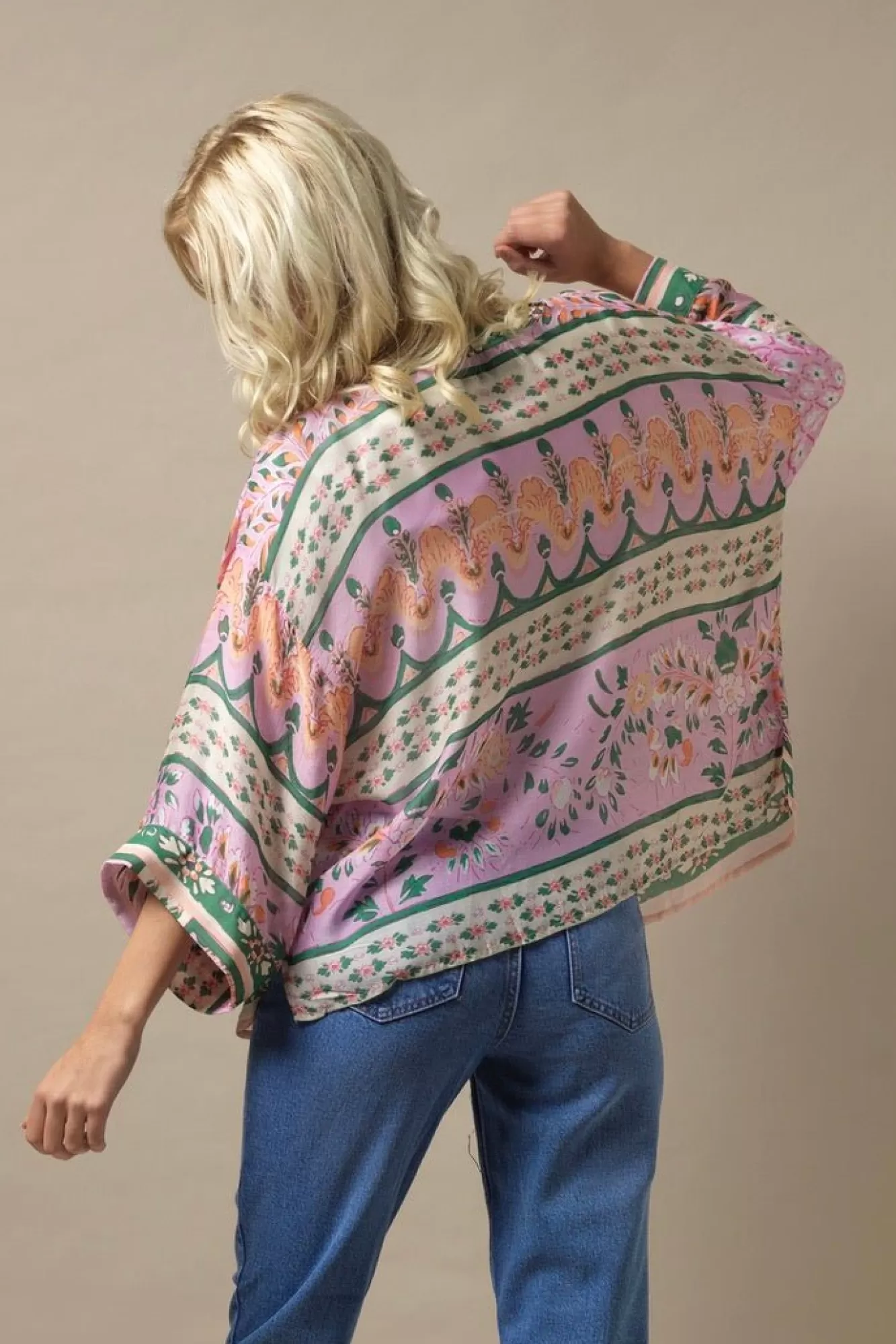 Women One Hundred Stars Short Kimonos-Folk Flowers Pink Kimono