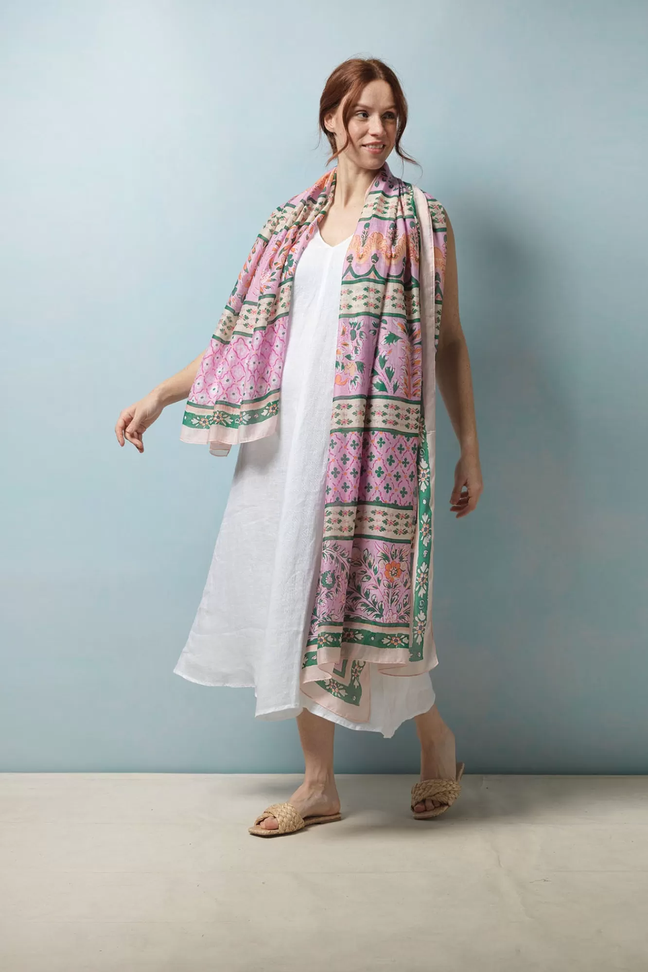 One Hundred Stars Scarves-Folk Flowers Pink Scarf