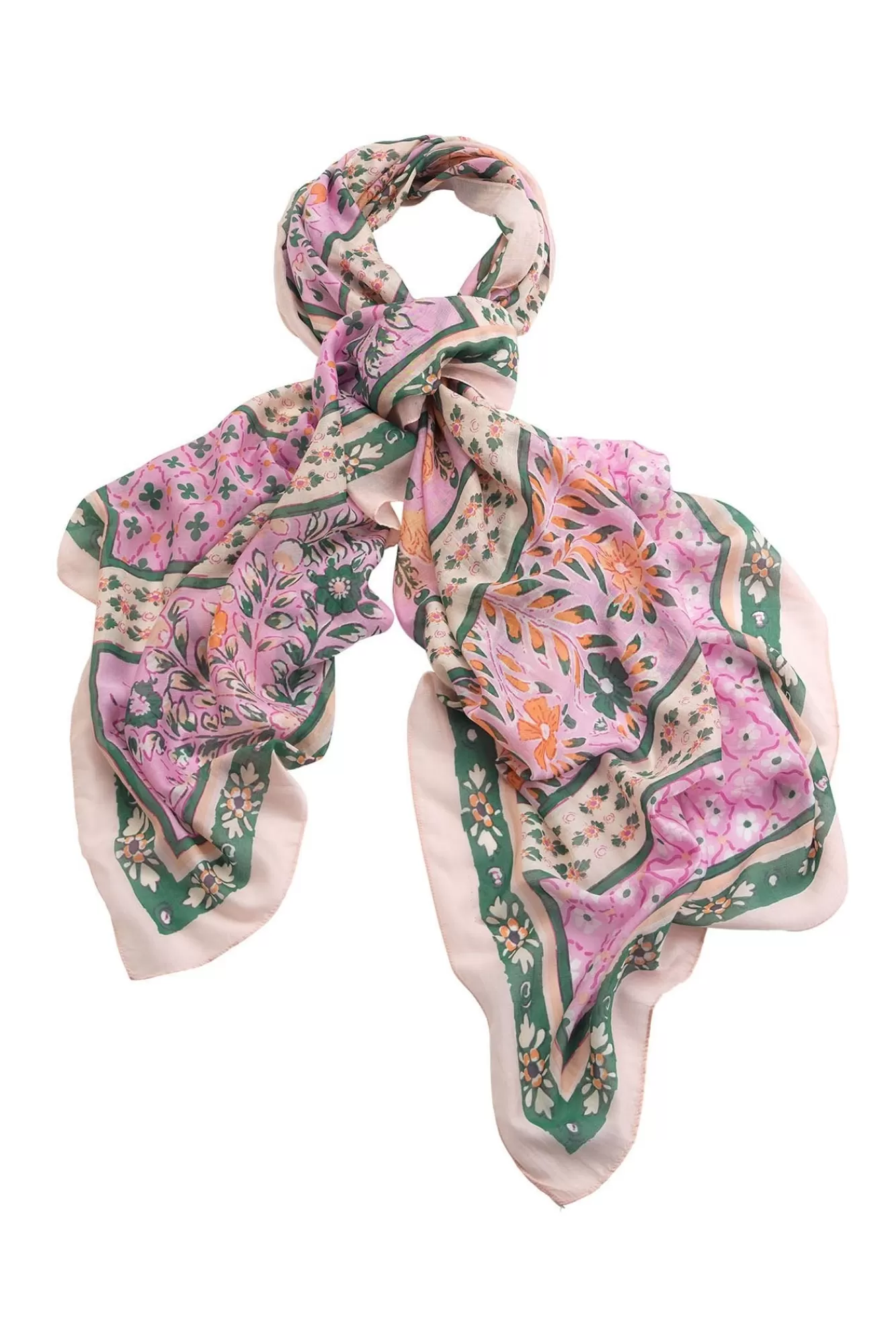 One Hundred Stars Scarves-Folk Flowers Pink Scarf