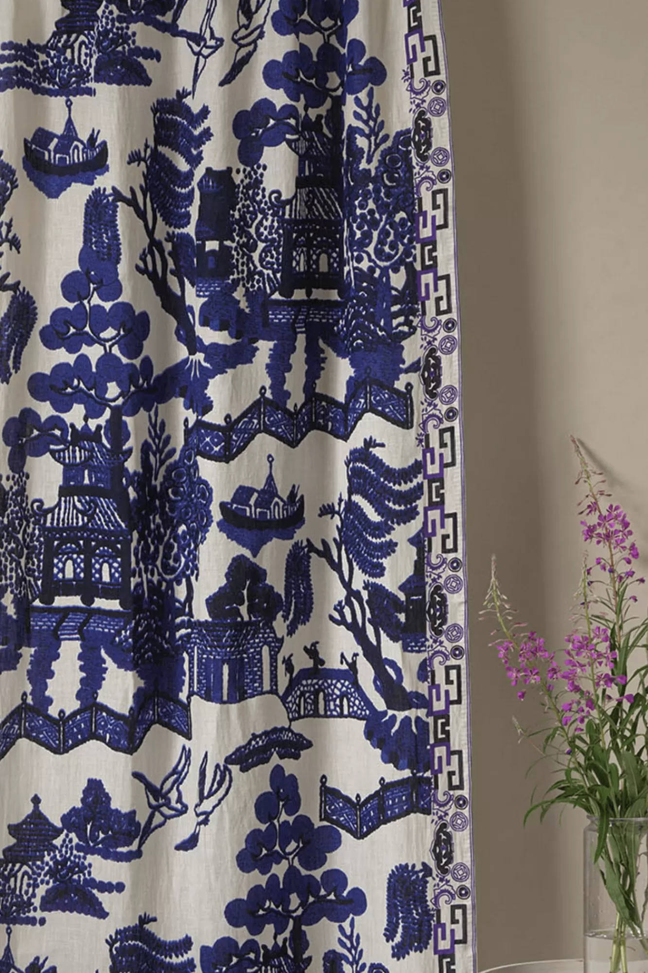 One Hundred Stars Curtains-Giant Willow Blue Linen Panel