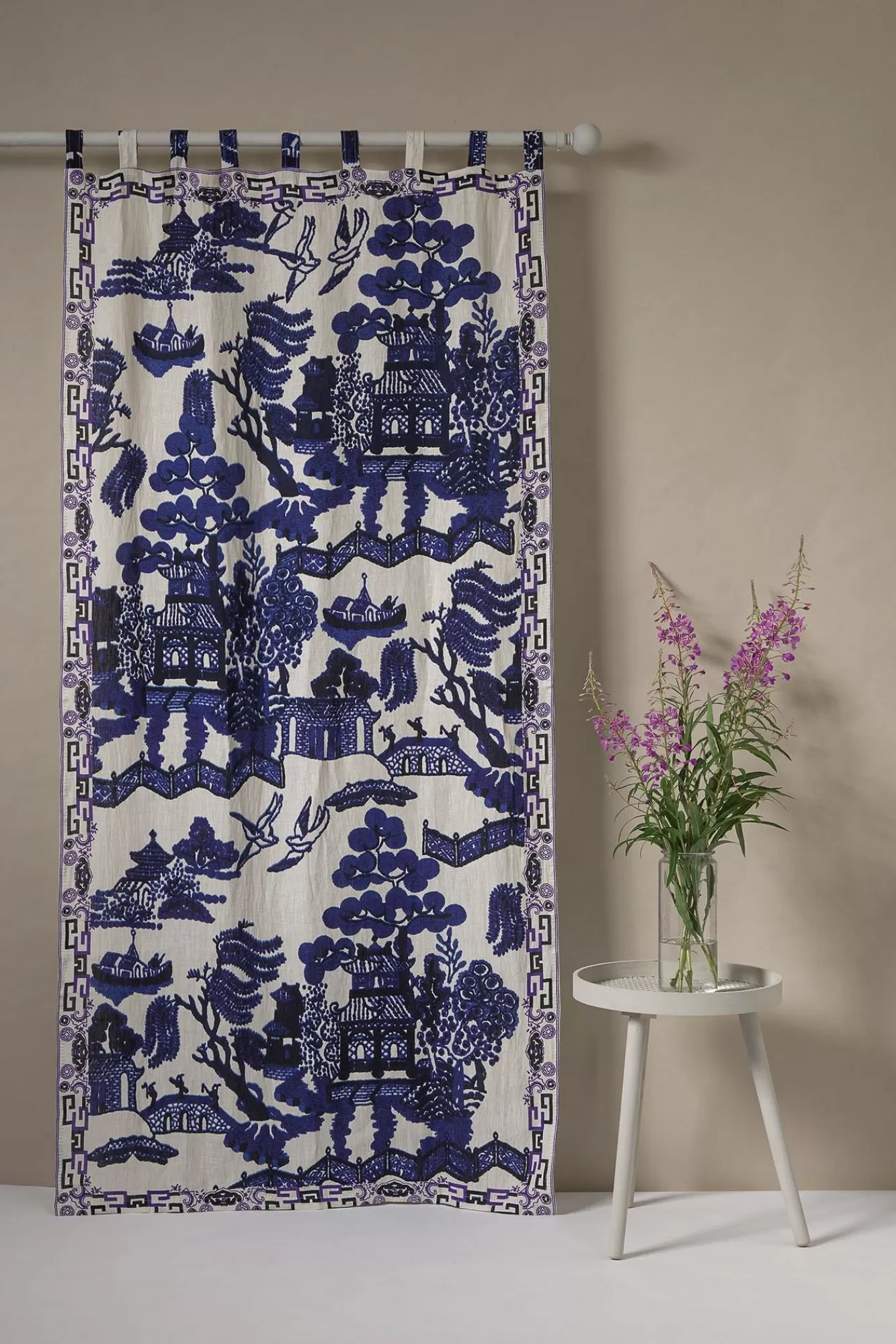 One Hundred Stars Curtains-Giant Willow Blue Linen Panel