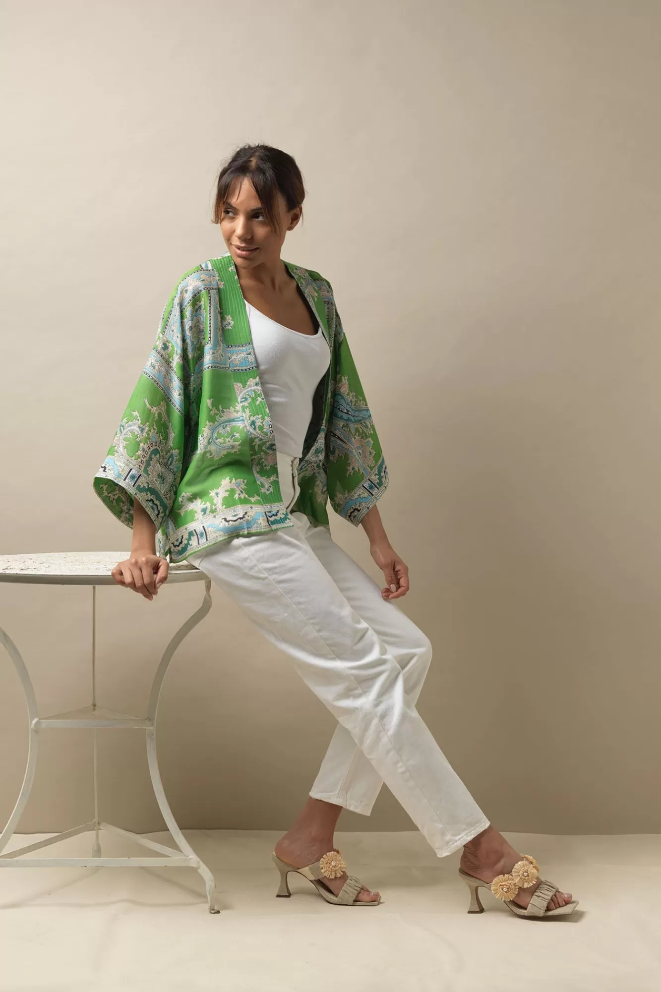 Women One Hundred Stars Short Kimonos-Handkerchief Green Kimono