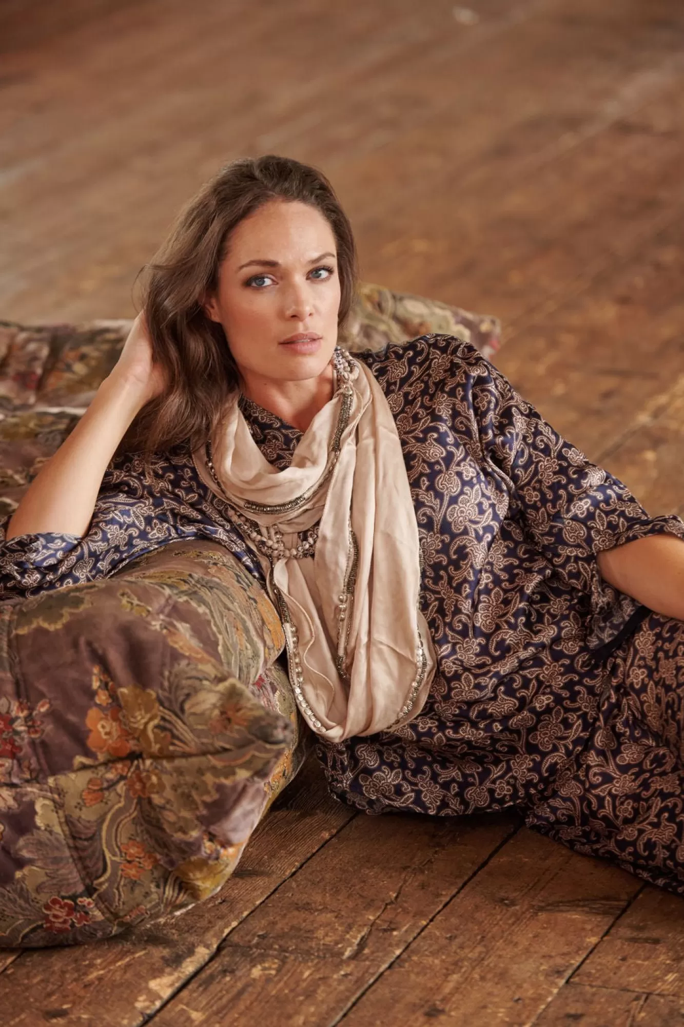 One Hundred Stars Scarves-Indian Heritage Beige Necklace Scarf