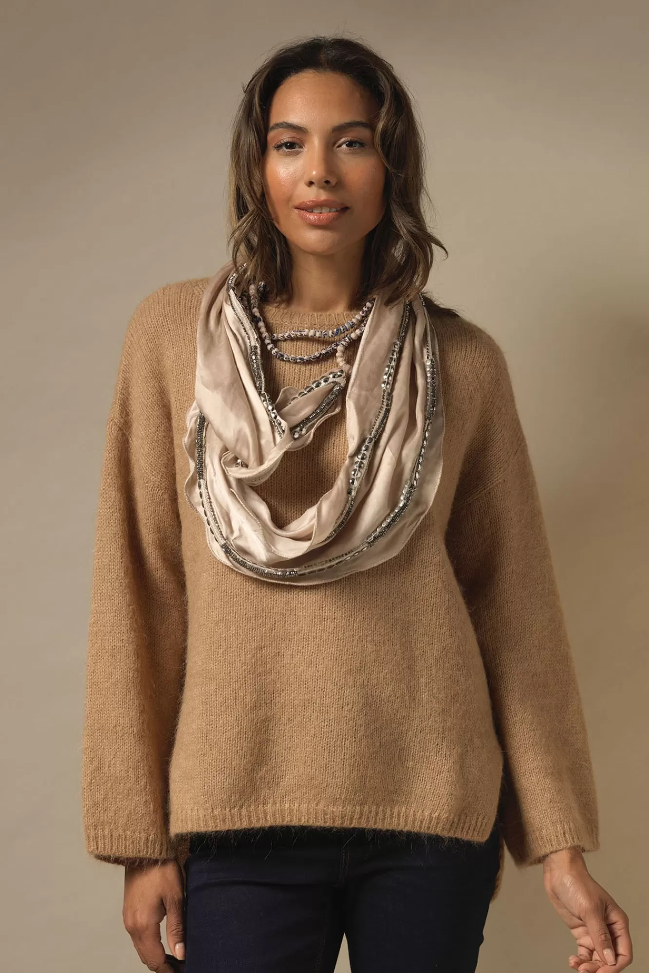 One Hundred Stars Necklaces-Indian Heritage Beige Necklace Scarf
