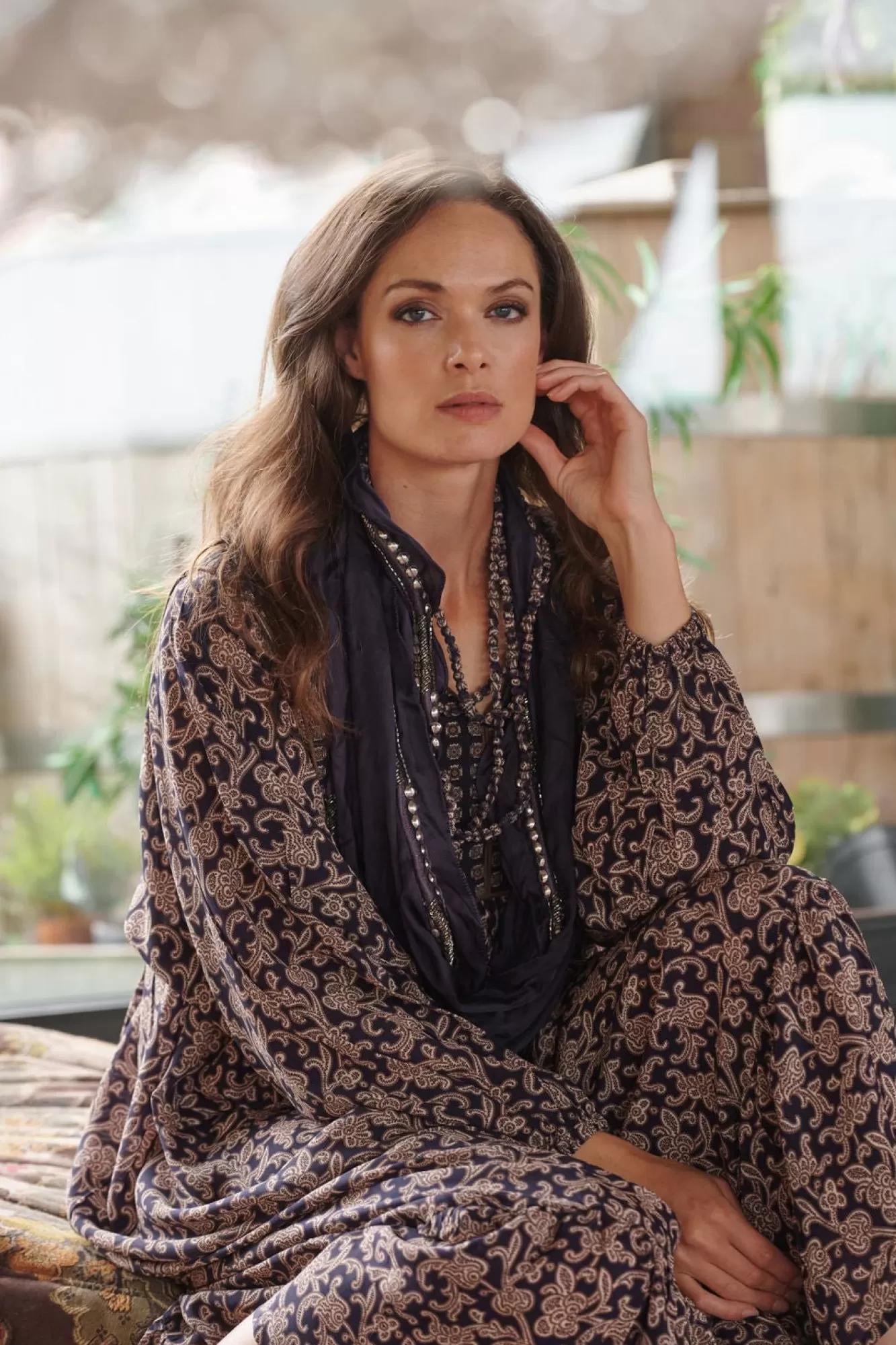 One Hundred Stars Necklaces-Indian Heritage Blue Necklace Scarf