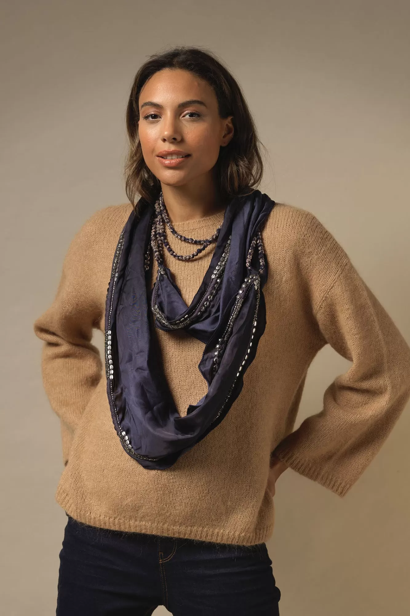 One Hundred Stars Necklaces-Indian Heritage Blue Necklace Scarf
