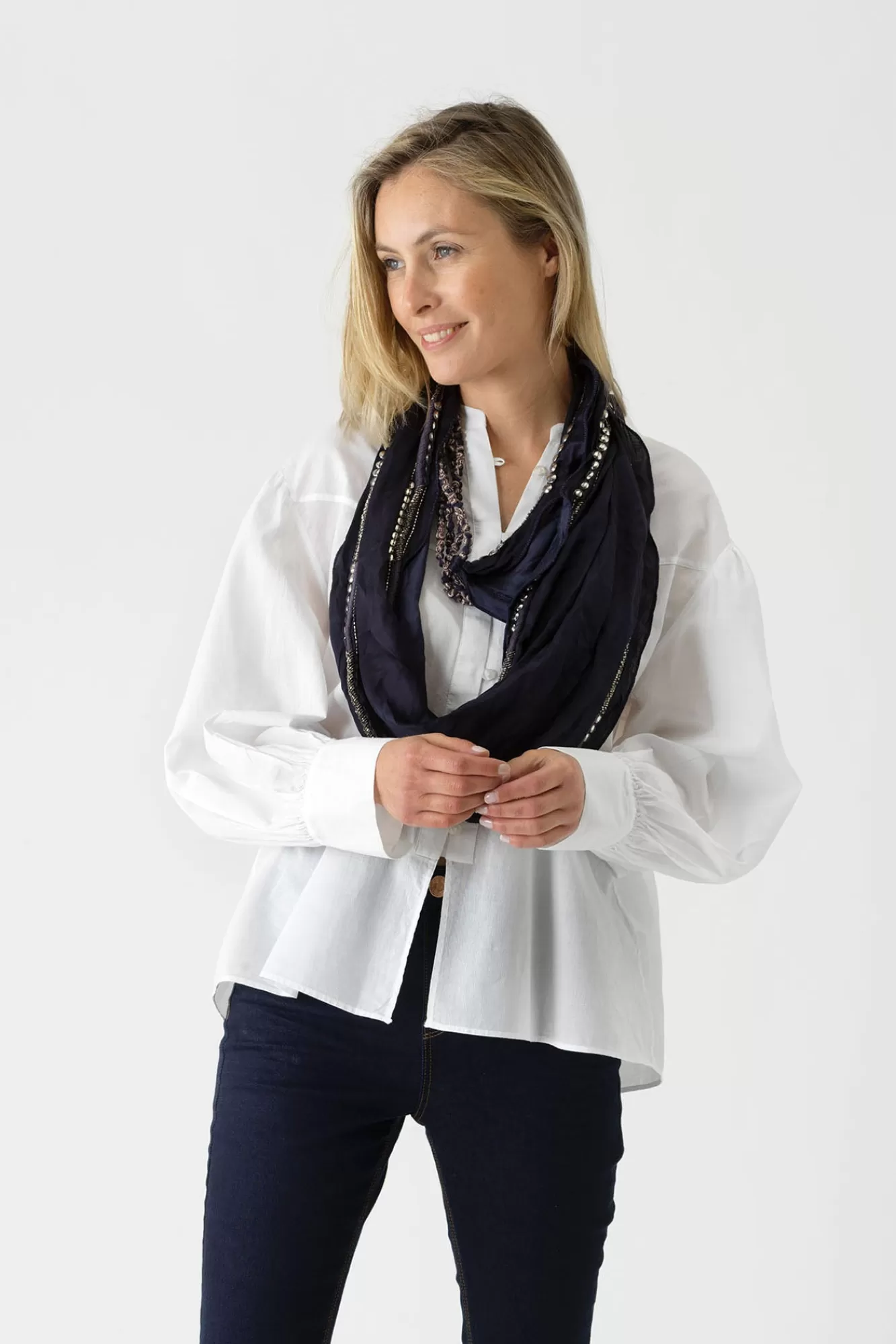 One Hundred Stars Scarves-Indian Heritage Blue Necklace Scarf