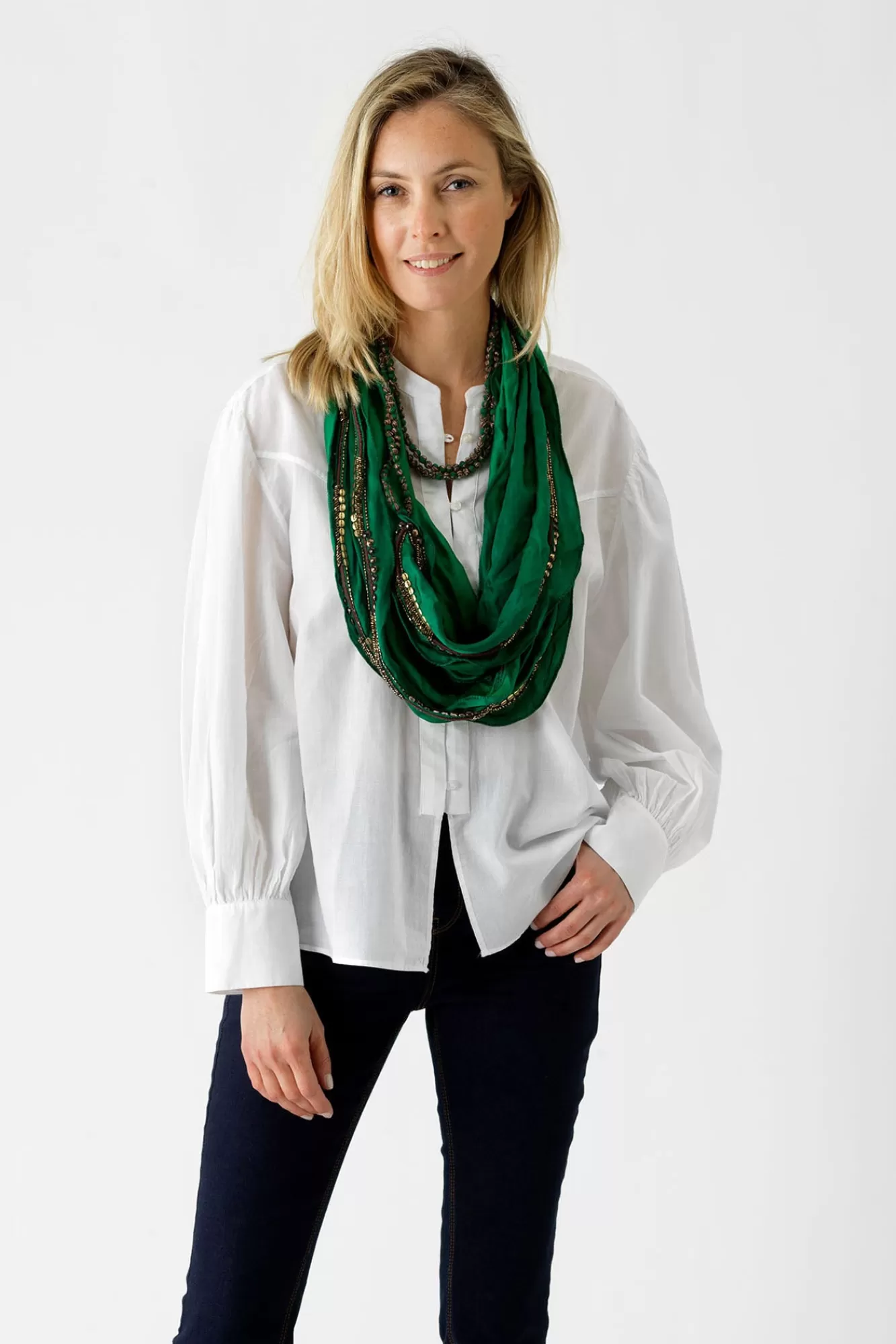 One Hundred Stars Necklaces-Indian Heritage Green Necklace Scarf