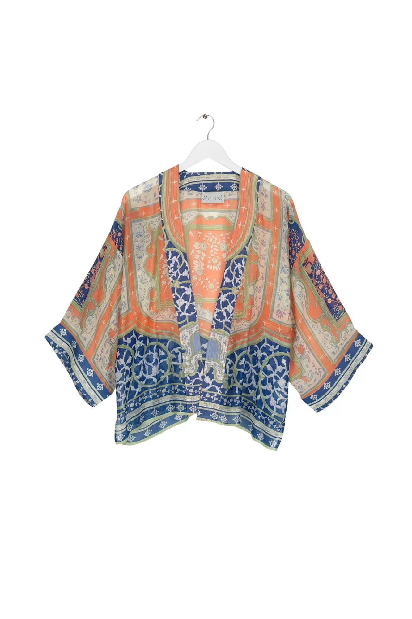 Women One Hundred Stars Short Kimonos-Indian Summer Blue Kimono