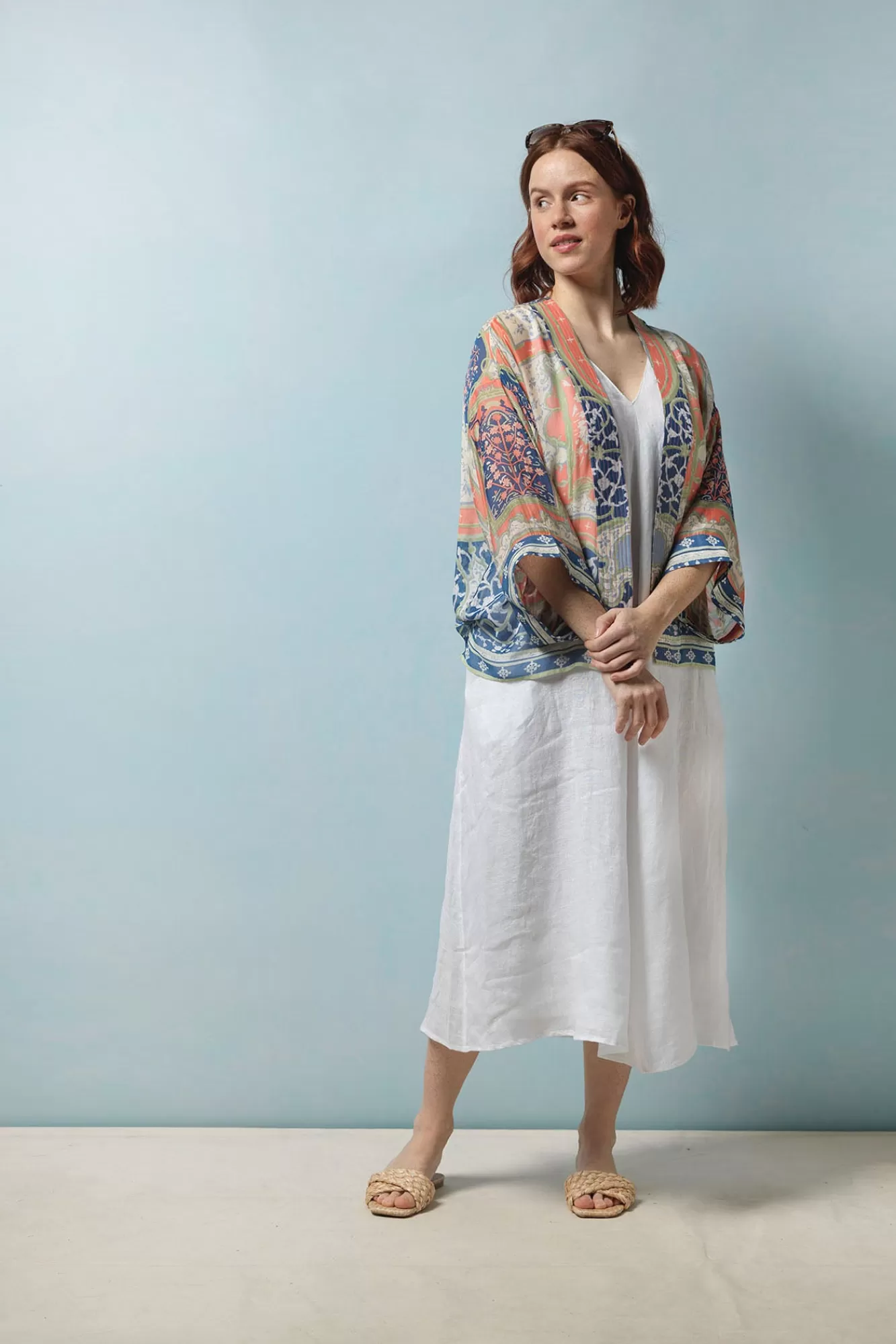 Women One Hundred Stars Short Kimonos-Indian Summer Blue Kimono