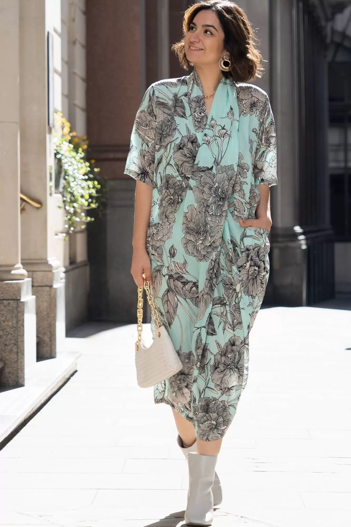 Women One Hundred Stars Dresses-Kew Etched Floral Aqua Rachel Dress