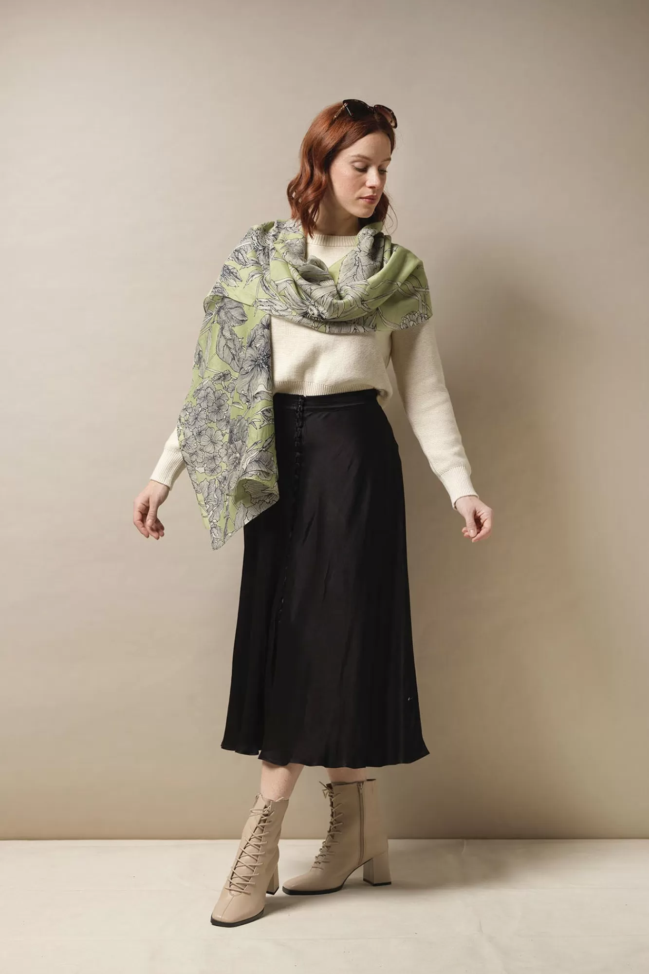One Hundred Stars Scarves-Kew Etched Floral Fern Scarf