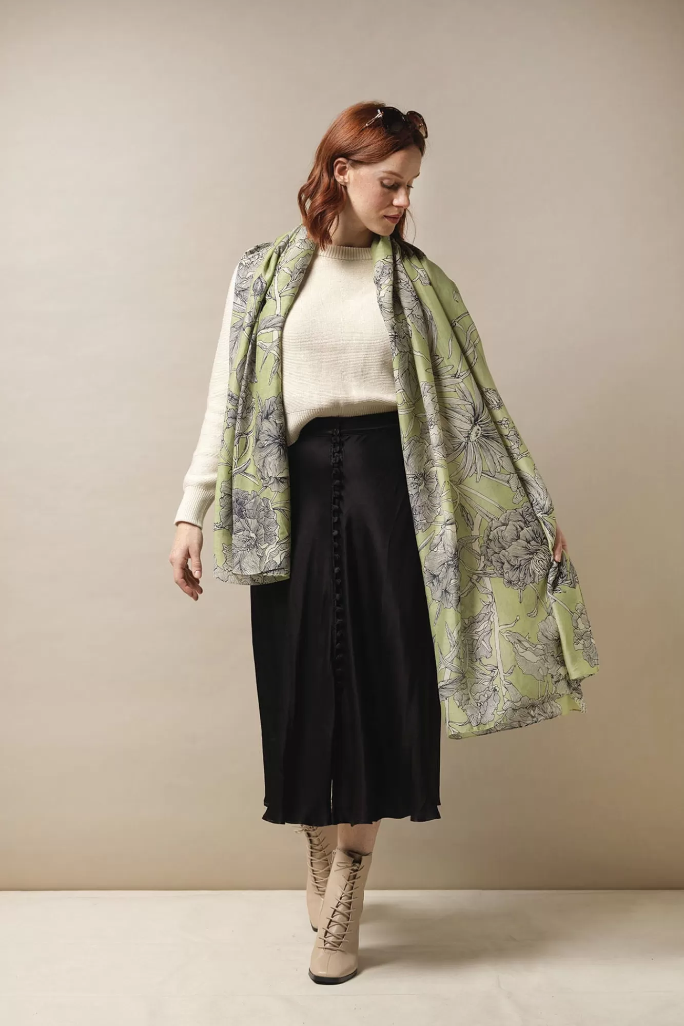 One Hundred Stars Scarves-Kew Etched Floral Fern Scarf