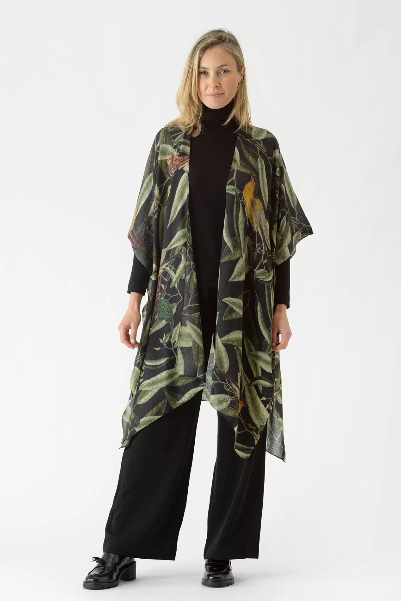 Women One Hundred Stars Wool Throwovers-Kew Evergreen Black Wool Throwover