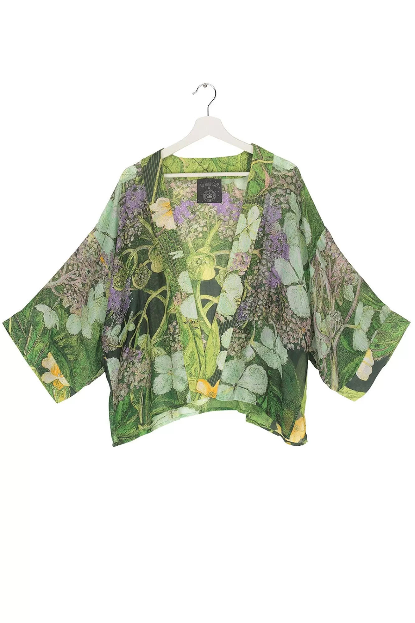 Women One Hundred Stars Short Kimonos-Kew Hydrangea Lime Green Kimono