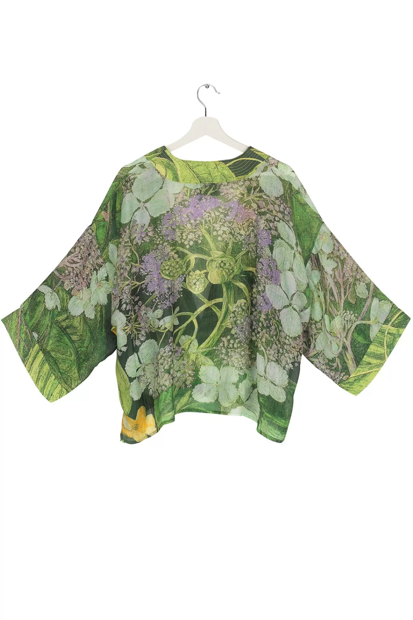 Women One Hundred Stars Short Kimonos-Kew Hydrangea Lime Green Kimono