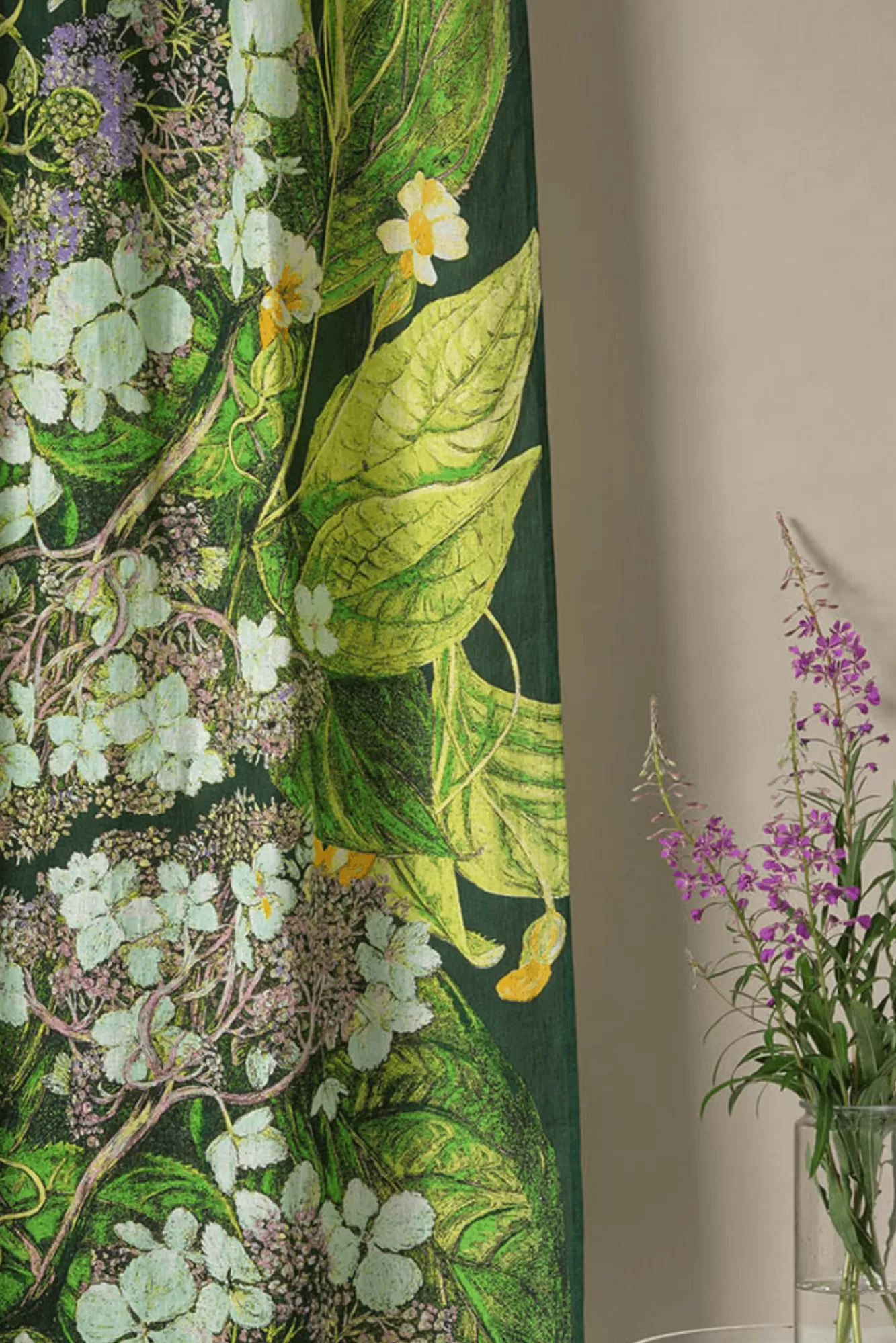 One Hundred Stars Curtains-Kew Hydrangea Lime Linen Panel