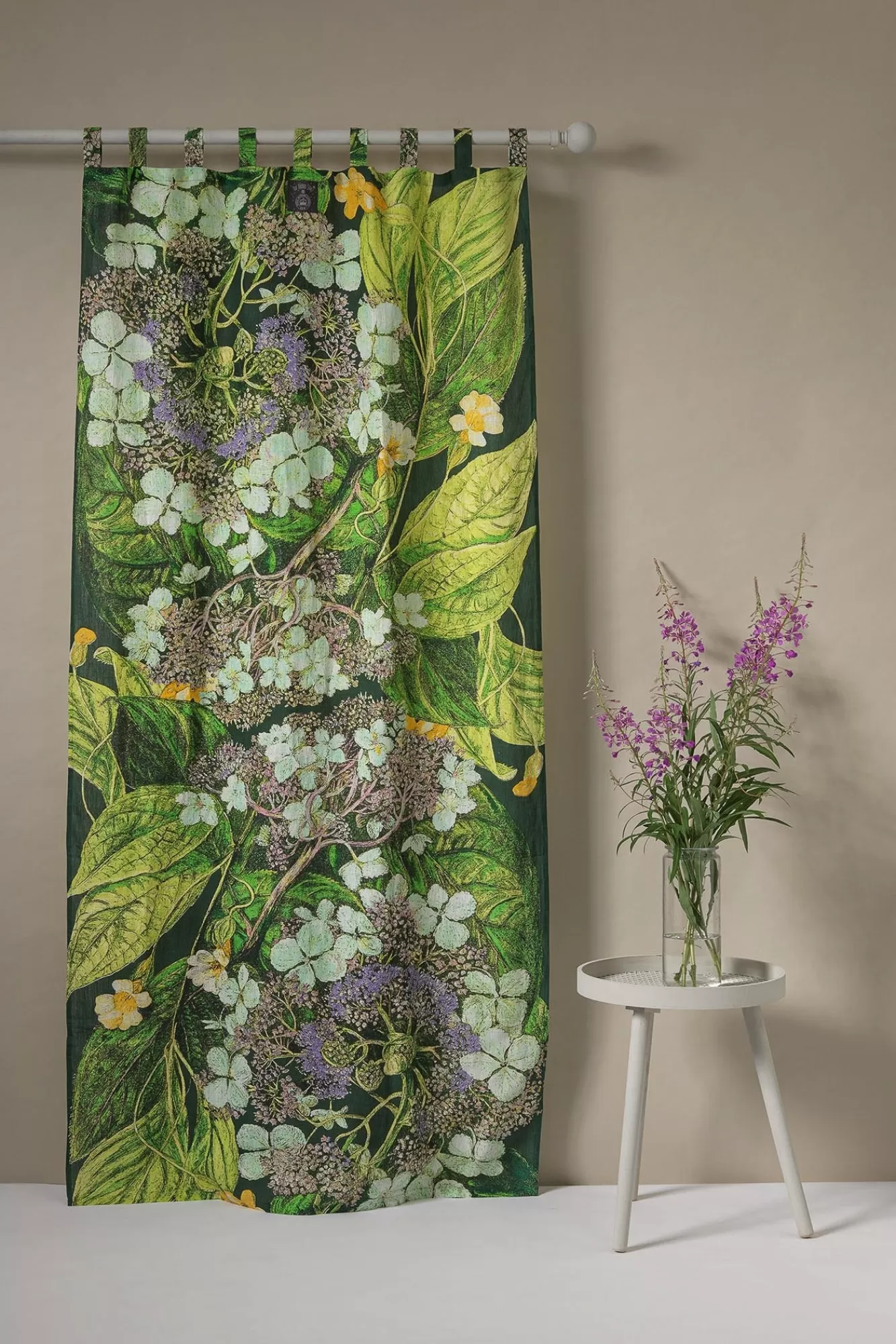 One Hundred Stars Curtains-Kew Hydrangea Lime Linen Panel