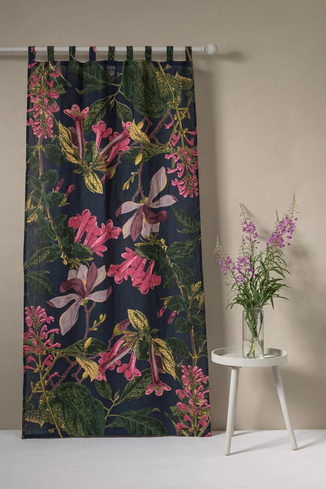 One Hundred Stars Curtains-Kew Magnolia Blue Linen Panel
