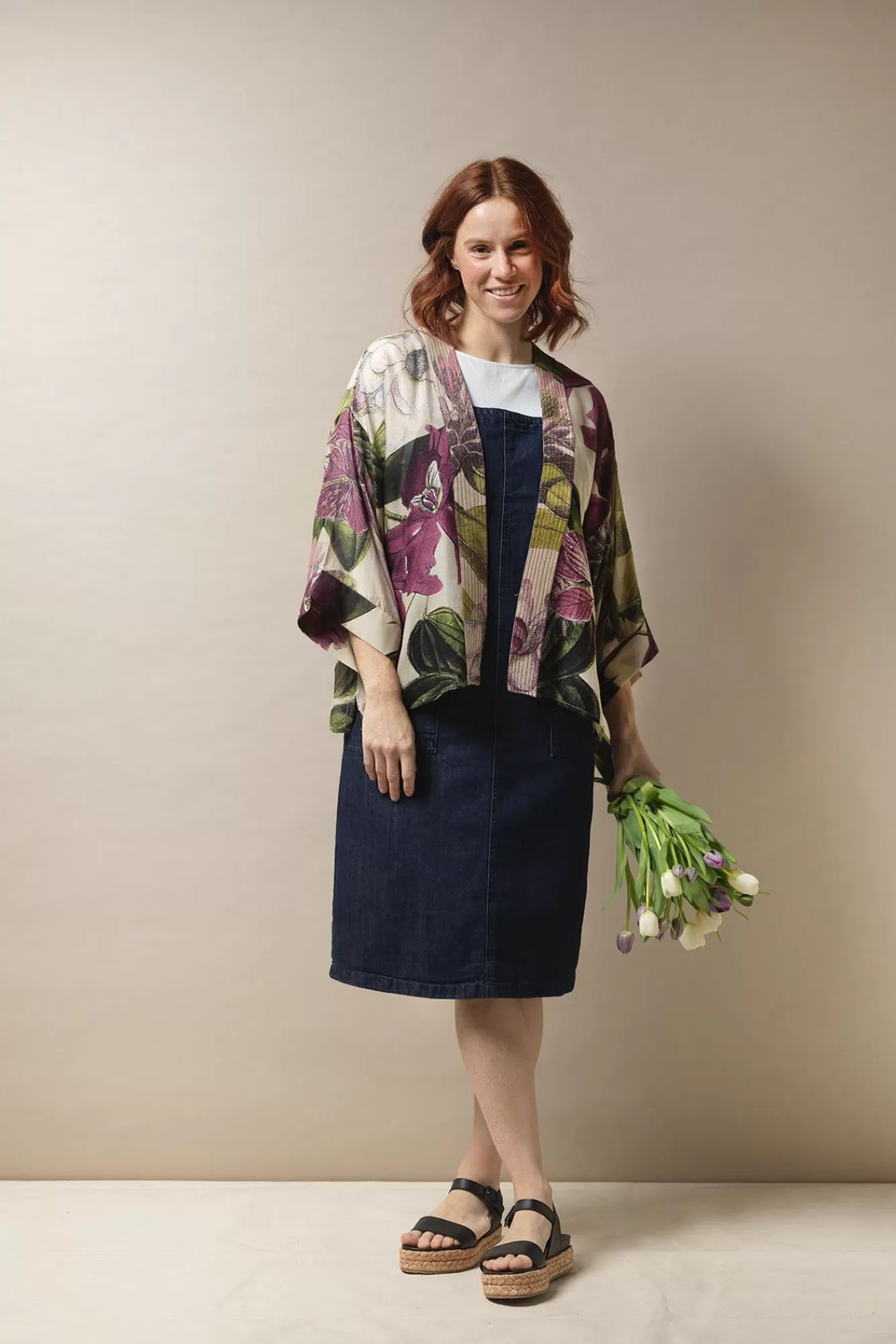 Women One Hundred Stars Short Kimonos-Kew Protea Stone Kimono