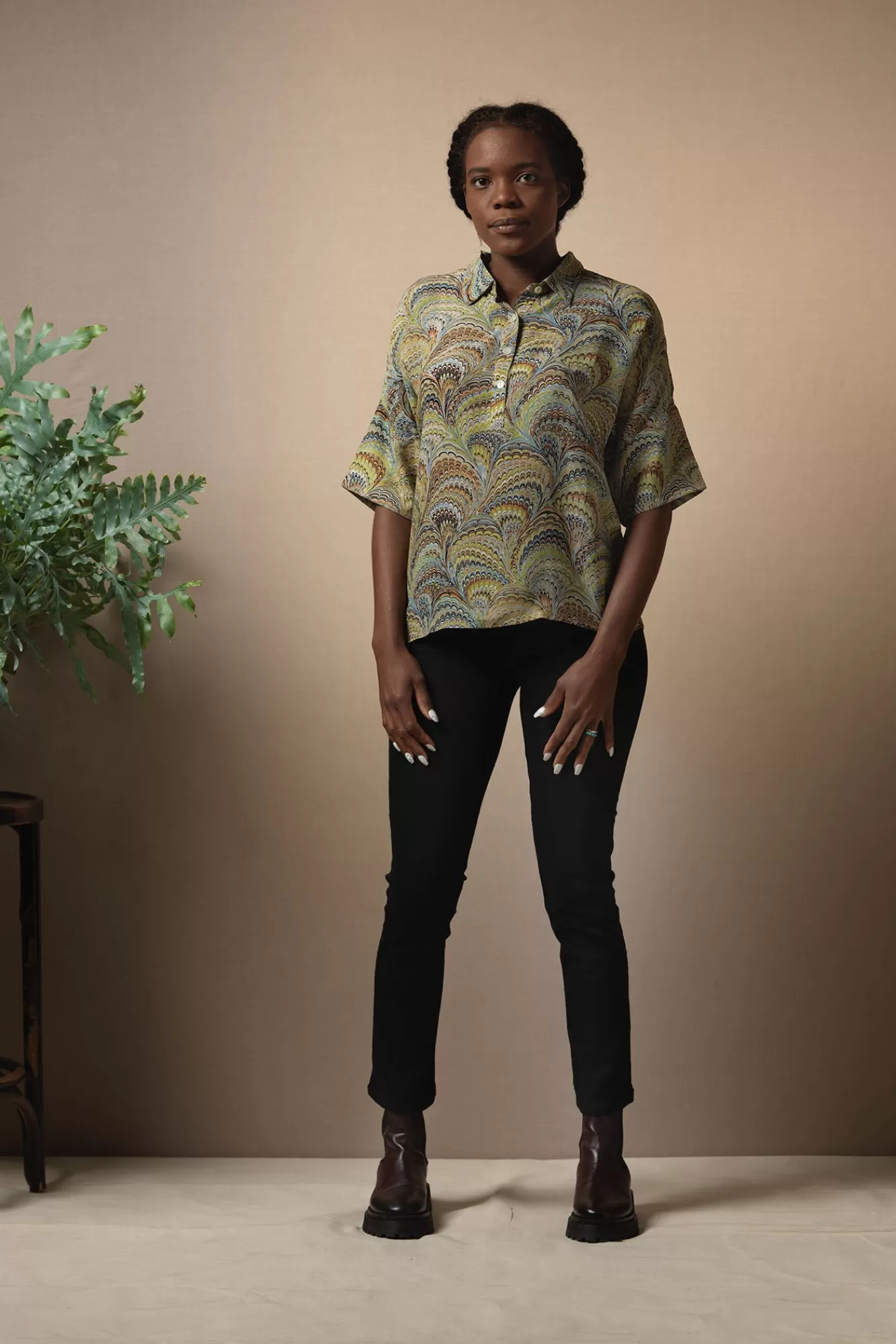 Women One Hundred Stars Tops-Marbled Green Pippa Top