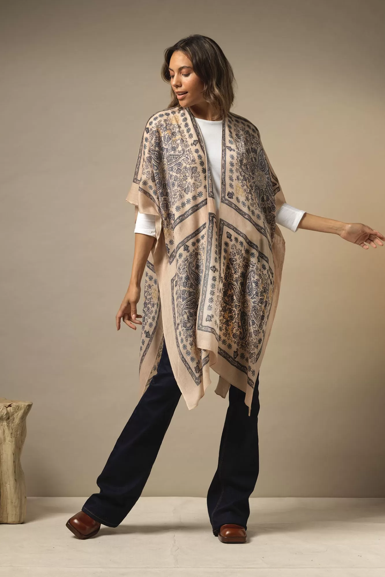 Women One Hundred Stars Wool Throwovers-Mehndi Blue Wool Throwover