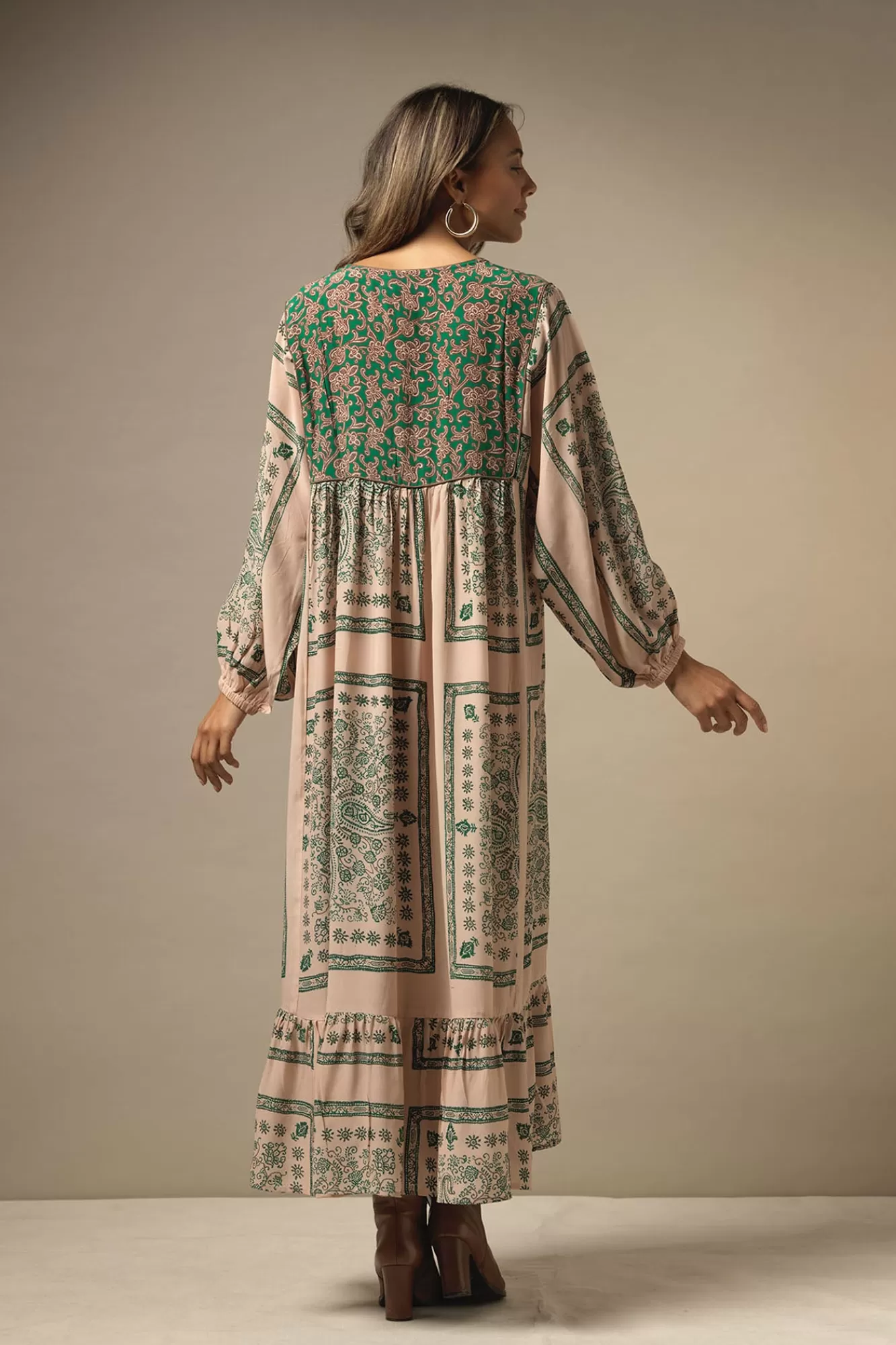 Women One Hundred Stars Dresses-Mehndi Green Boho Dress