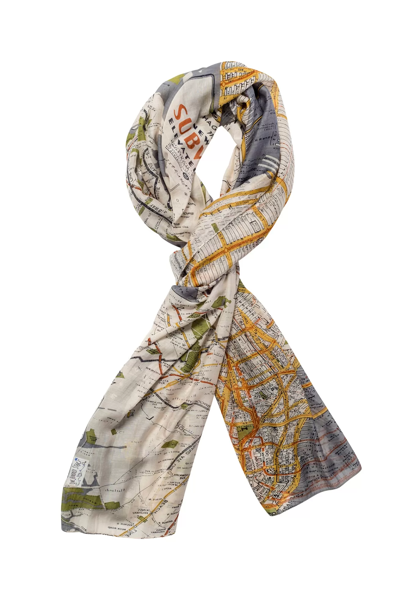 One Hundred Stars Scarves-New York City Grey Map Scarf
