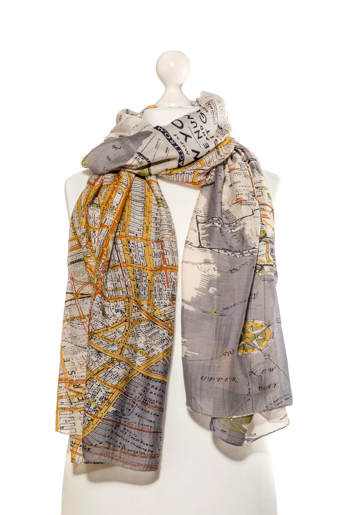 One Hundred Stars Scarves-New York City Grey Map Scarf